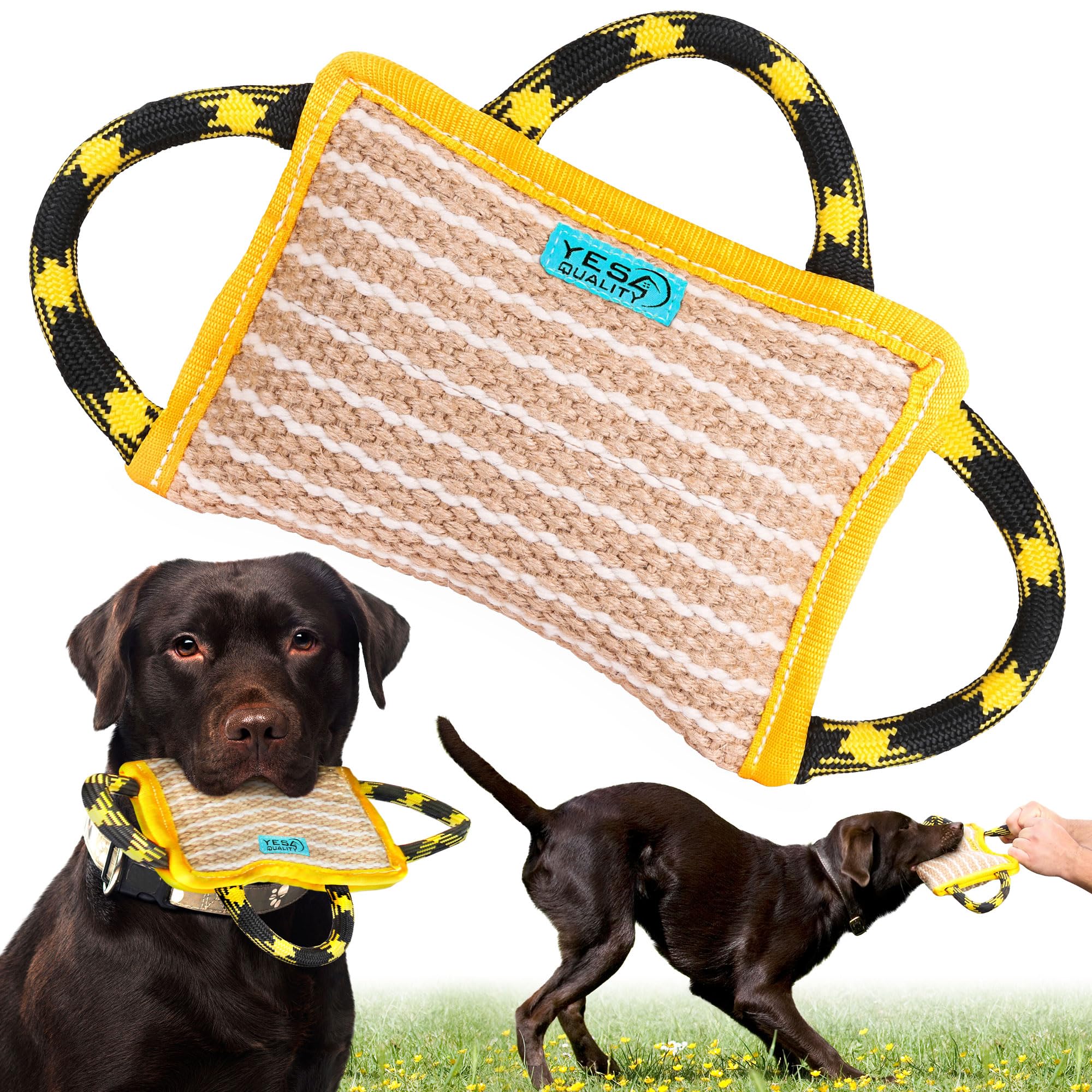 YES4QUALITY Durable Dog Bite Pillow - 10 x7  - Safe Biting Pad with 3 Strong Handles - Tough Jute Tug Toy for Medium to Large Do