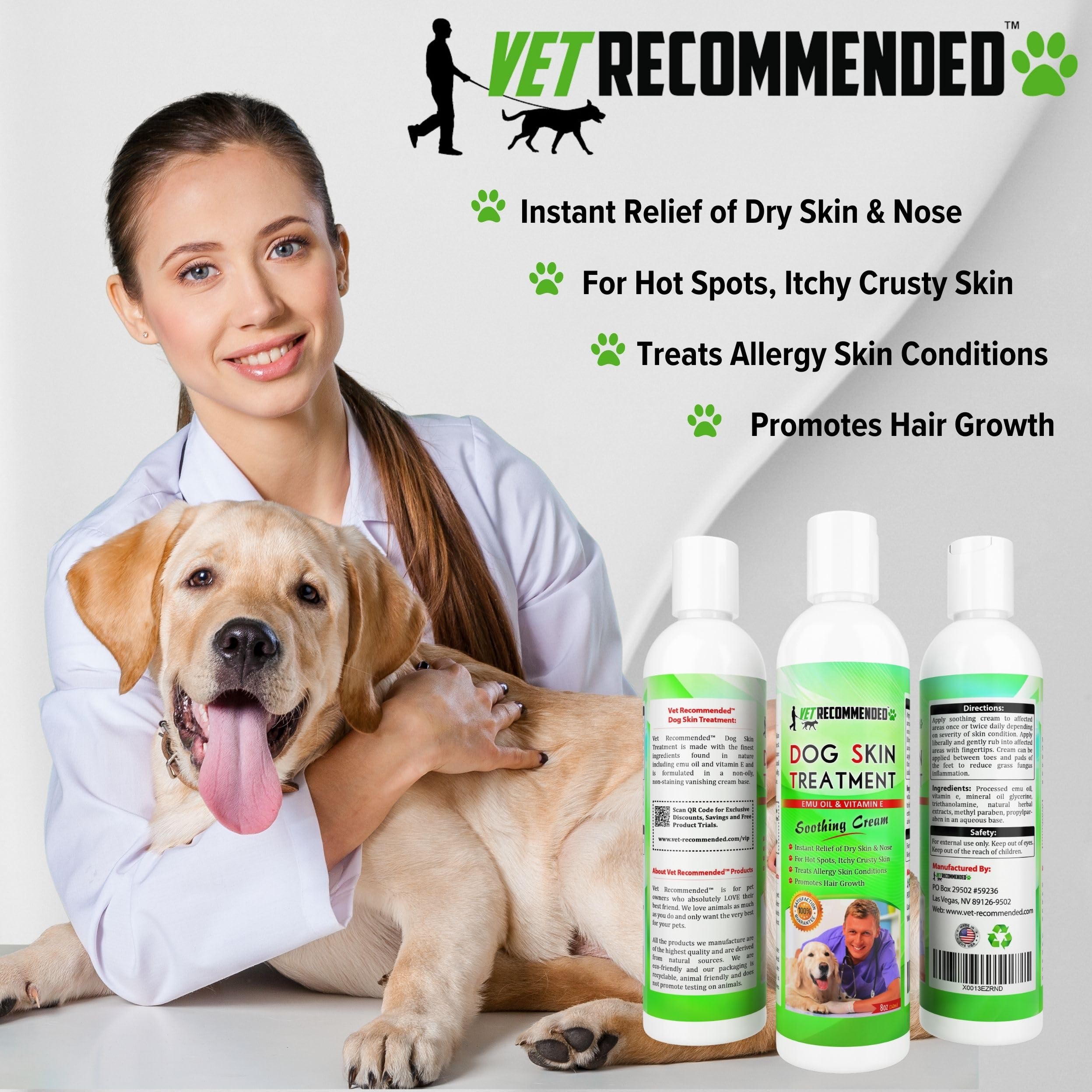 Vet Recommended Dog Dry Skin Cream & Moisturizer - Helps Dog Hair Loss Regrowth - Dry Nose & Cracked Paws - Works With Hot Spots For Dogs - 240Ml (8 Oz)