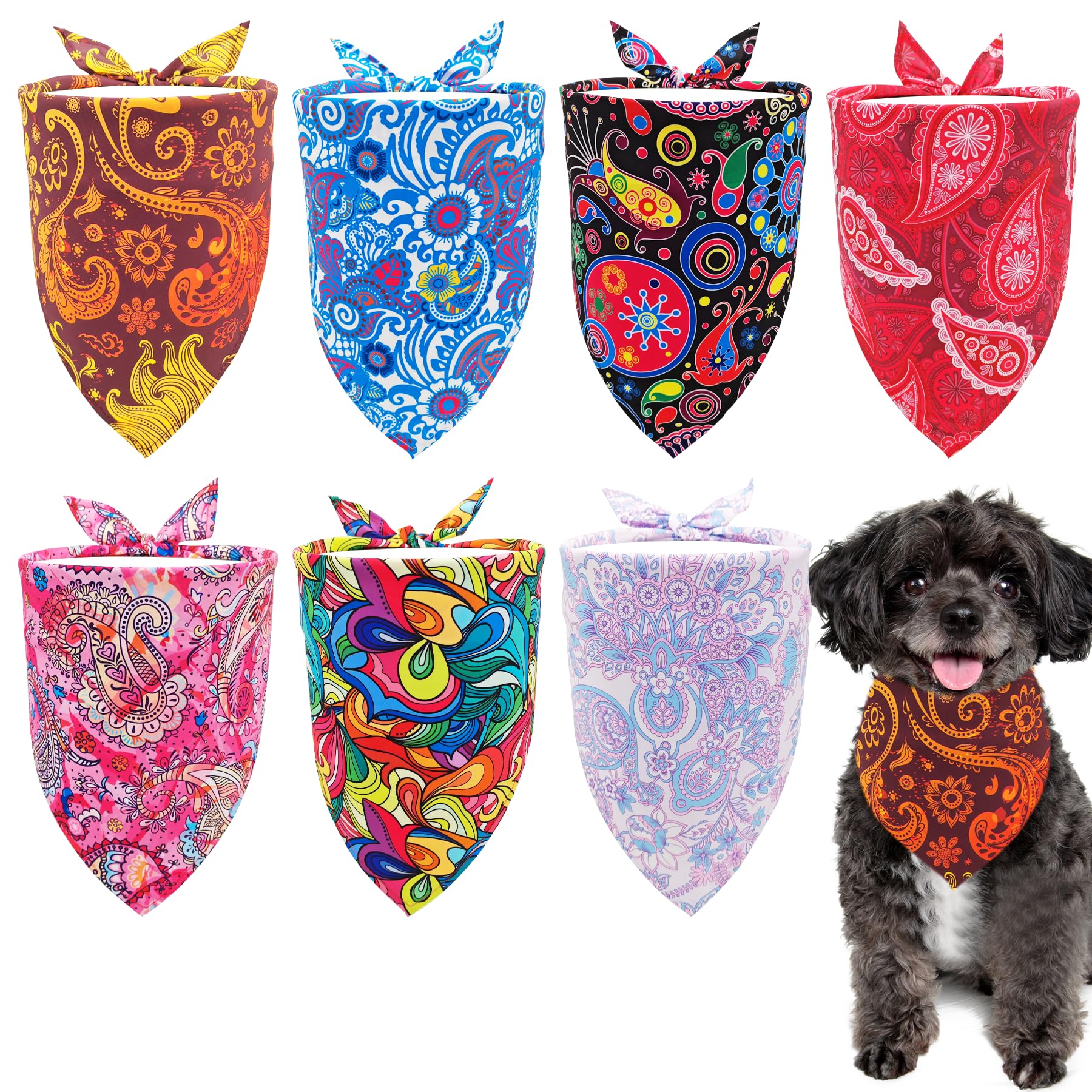 Pai Sence 7 Pcs Paisley Dog Bandanas For Small Dogs Kittens 18 Inch Polyester Dog Bandanas For Puppy Doggy Xs Scarves Party Groo