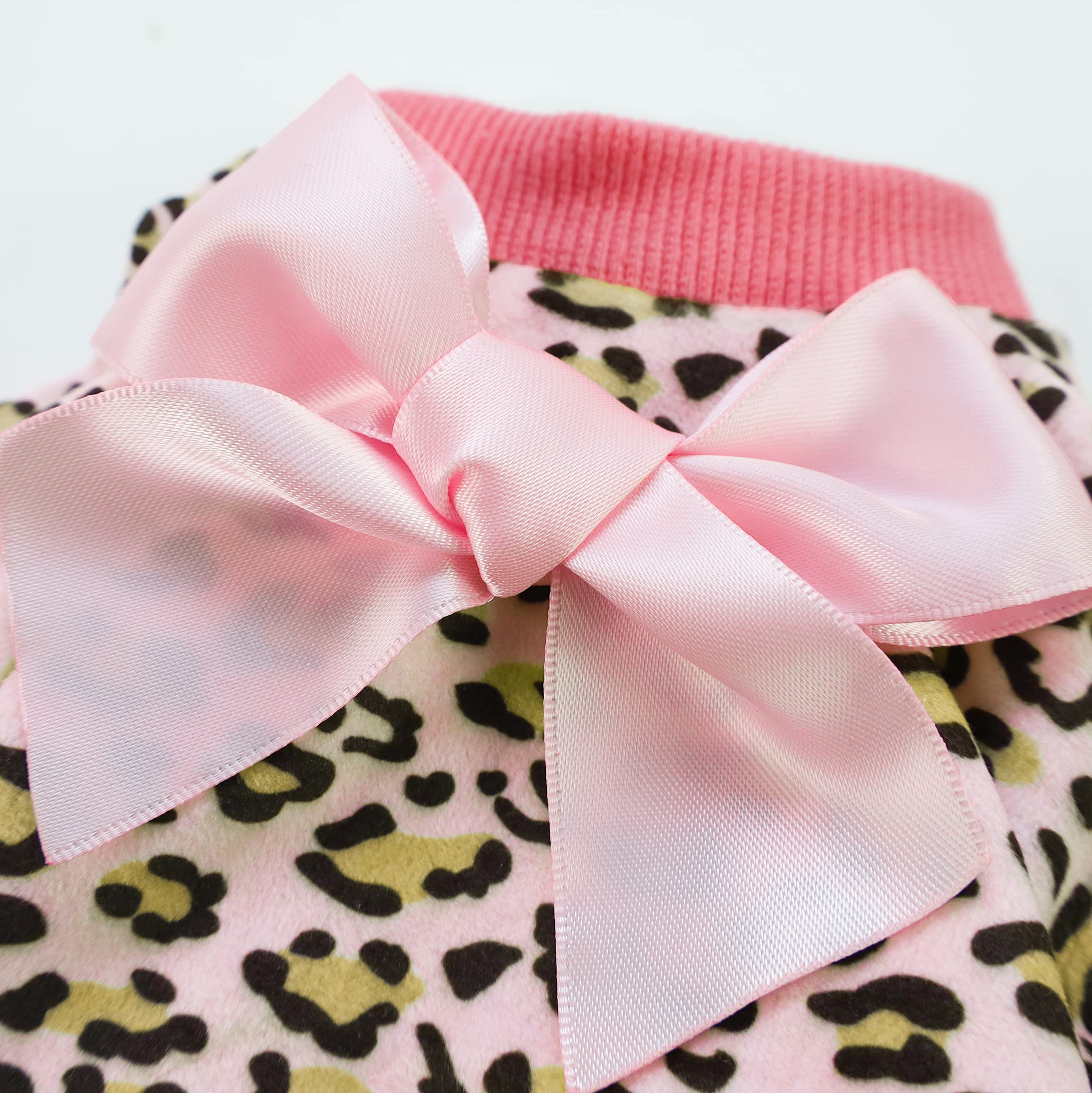 Fitwarm Leopard Dog Pajamas, Fleece Dog Clothes For Small Dogs Girl With Legs, Pet Onesie, Cat Outfit, Pink, Small