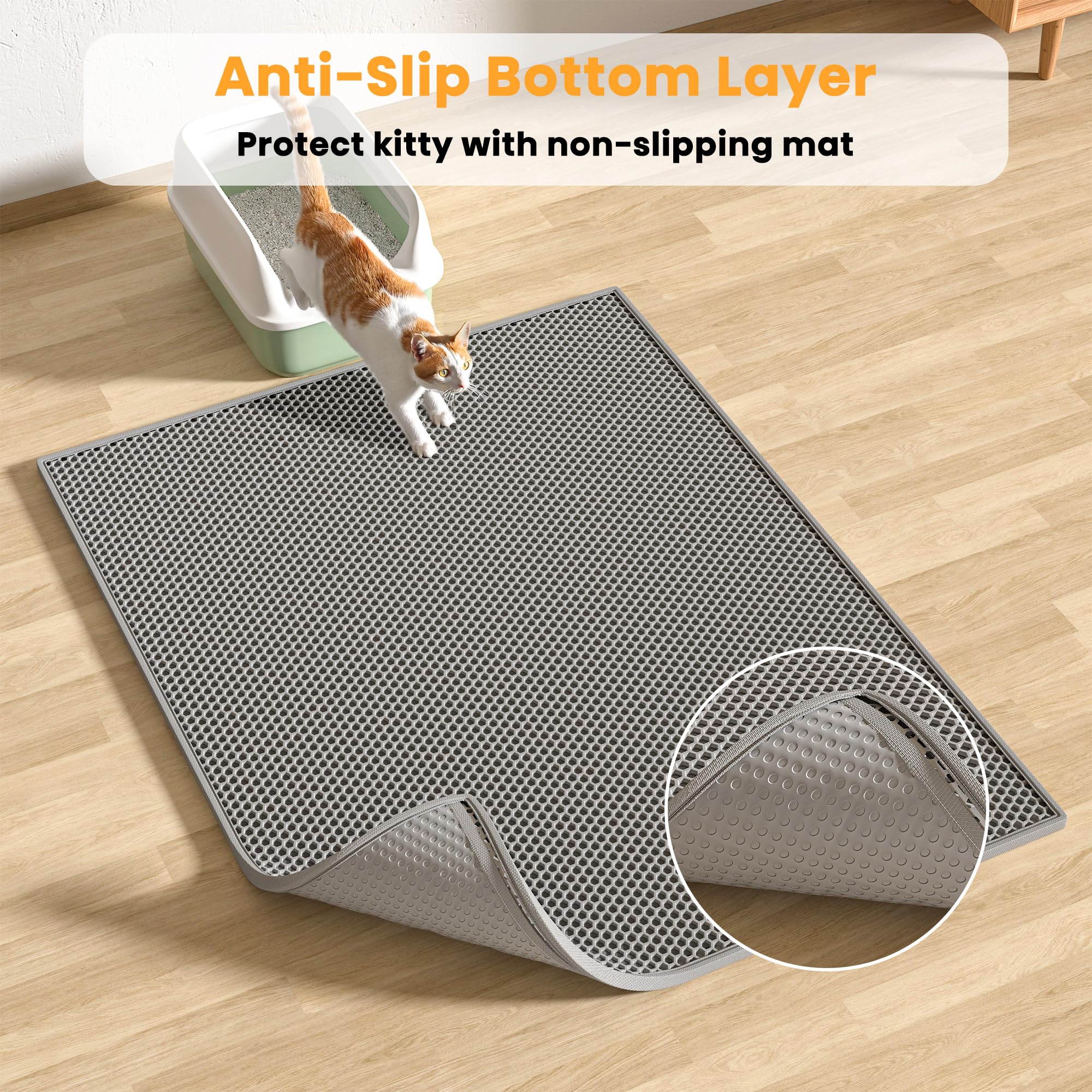 Pieviev 2 Packs Cat Litter Mat Double Layer Waterproof Urine Proof Trapping Mat (30''X24'', Gray)