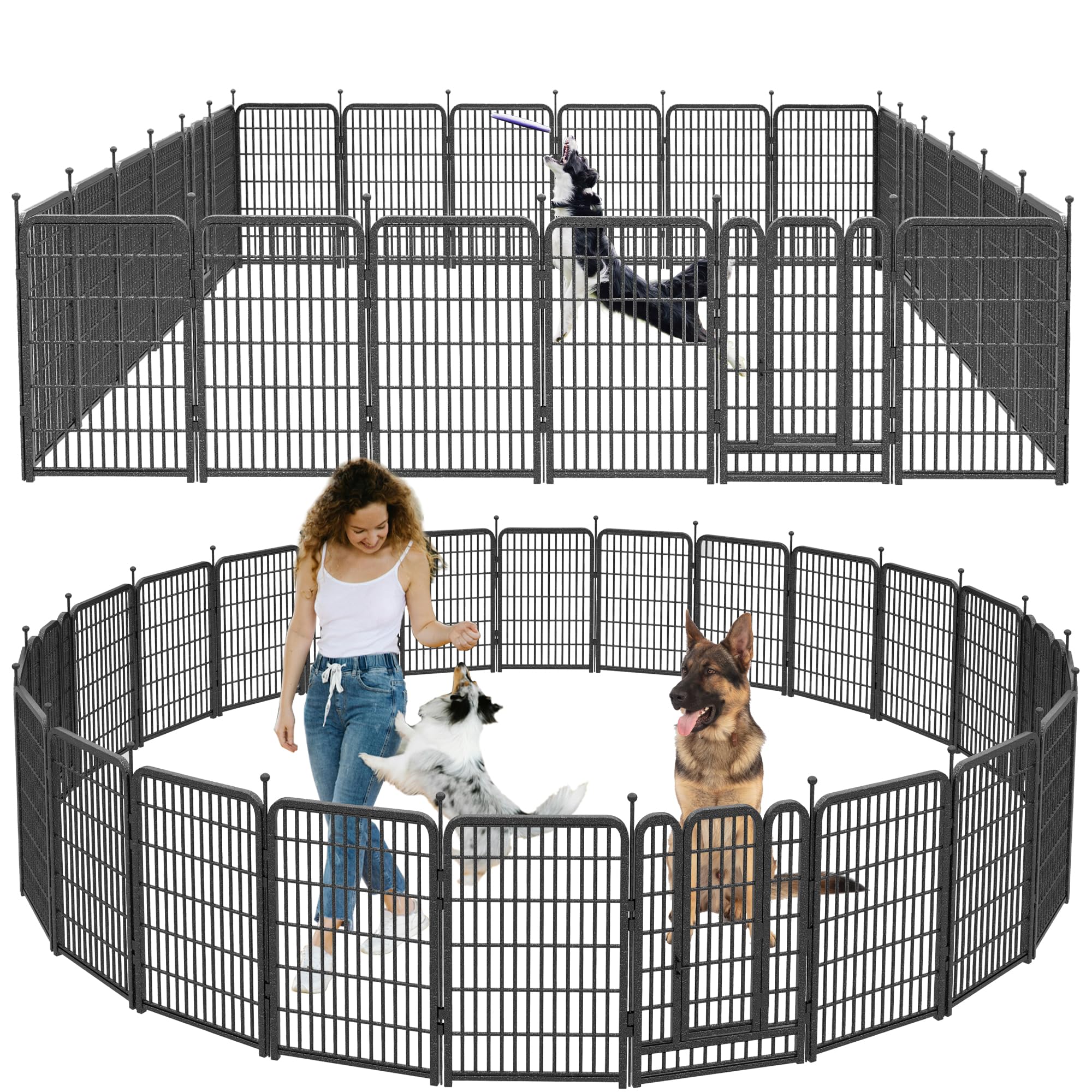 Lfcreator Dog Playpen Outdoor, 32 Height*24Panels Dog Fence With Anti-Rust Paint Finish For Large/Medium/Small Dogs, Portable 