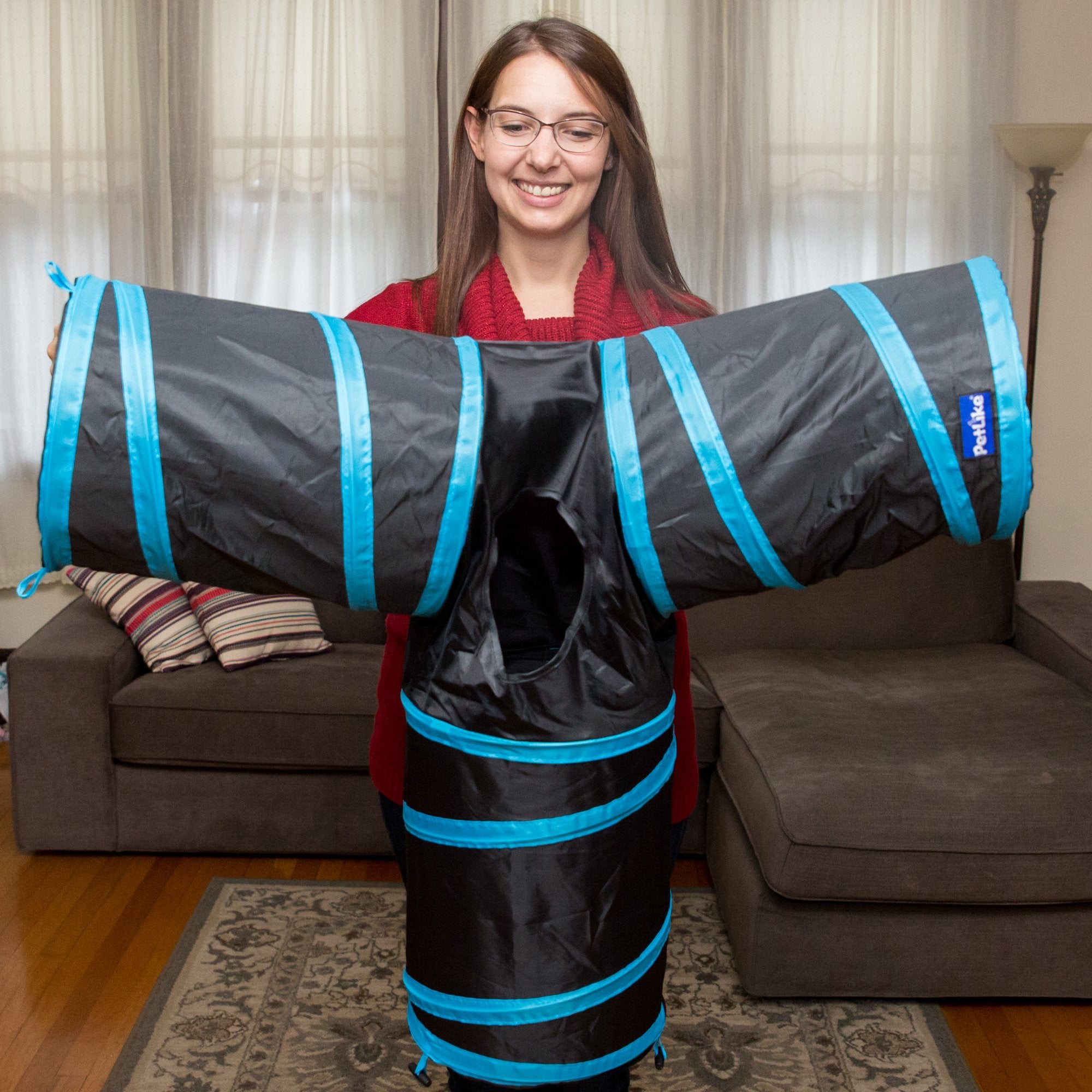 Petlike Cat Tunnel (With Interactive Cat Toy And Catnip Toy) For Indoor Cats Collapsible Pop-Up Pet Tube Peek Hole Hideaway Play