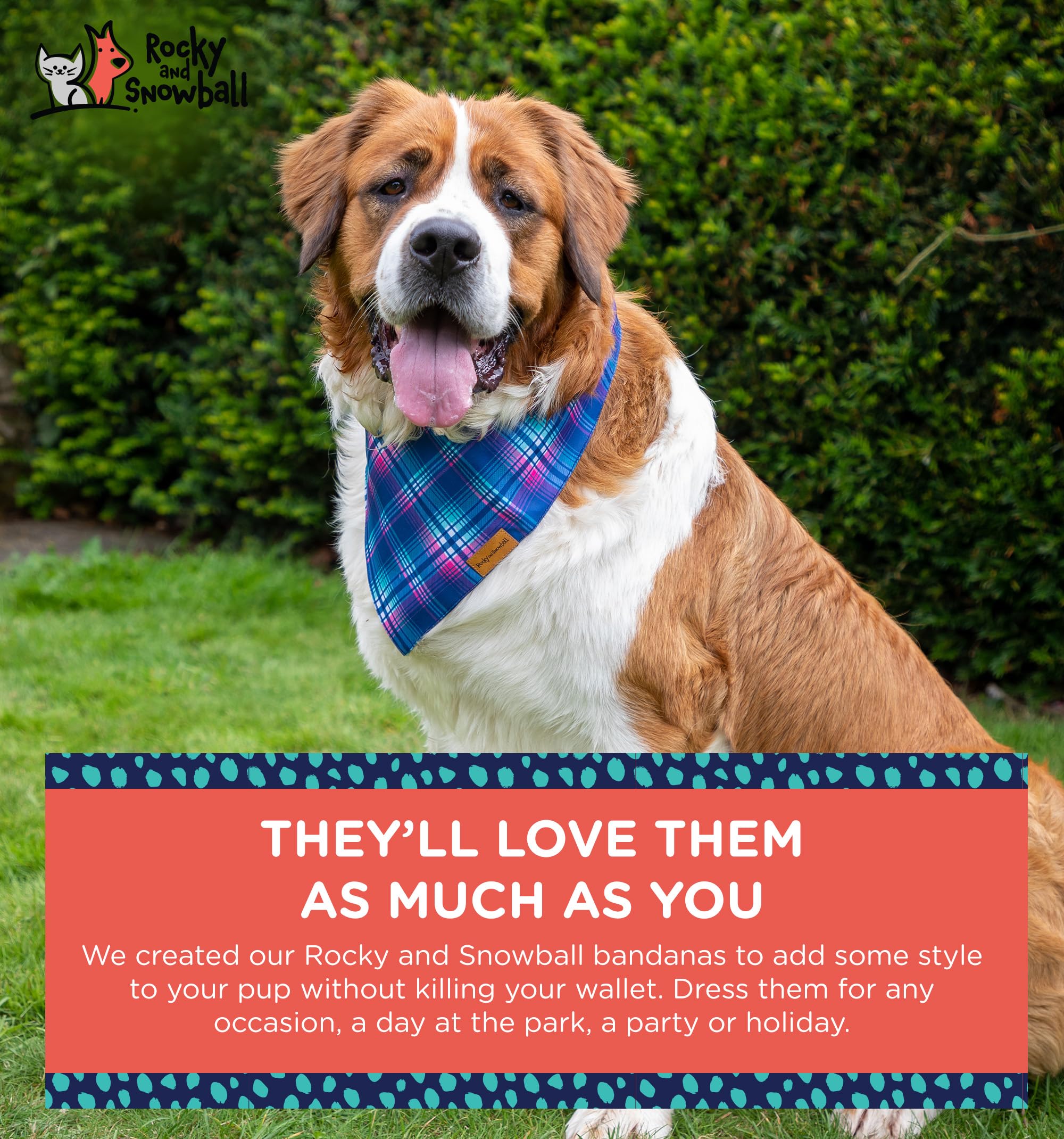 Rocky And Snowball Dog Bandanas, Pet Bandanas For Dogs - Puppy Bandana, Reversible Scarf, Soft & Breathable, Dog Scarf For Mediu