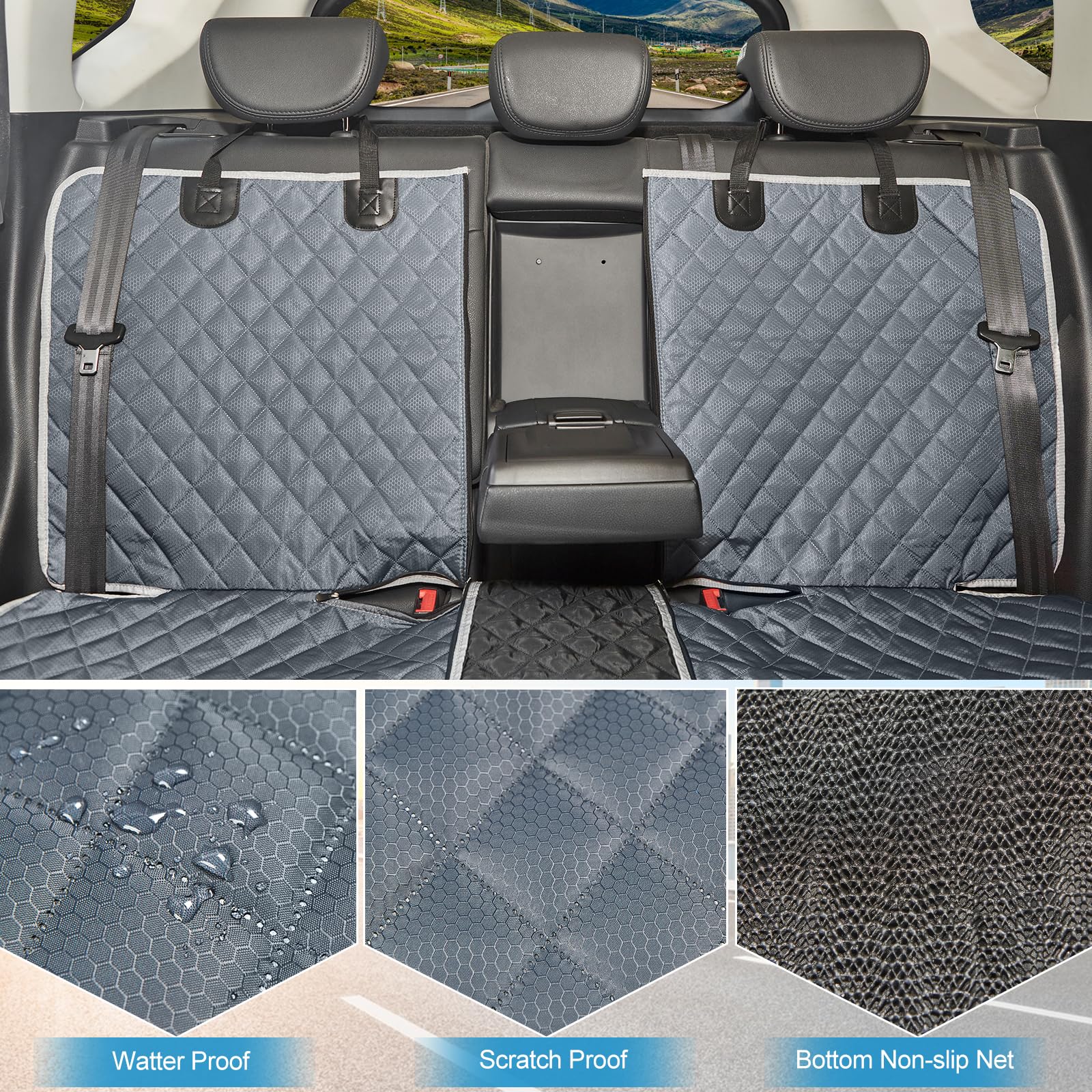 Anosospecial Grey Dog Car Seat Cover For Back Seat,Non-Stick Fur,Pet-Friendly And Waterproof - Universal Fit Interior Protector