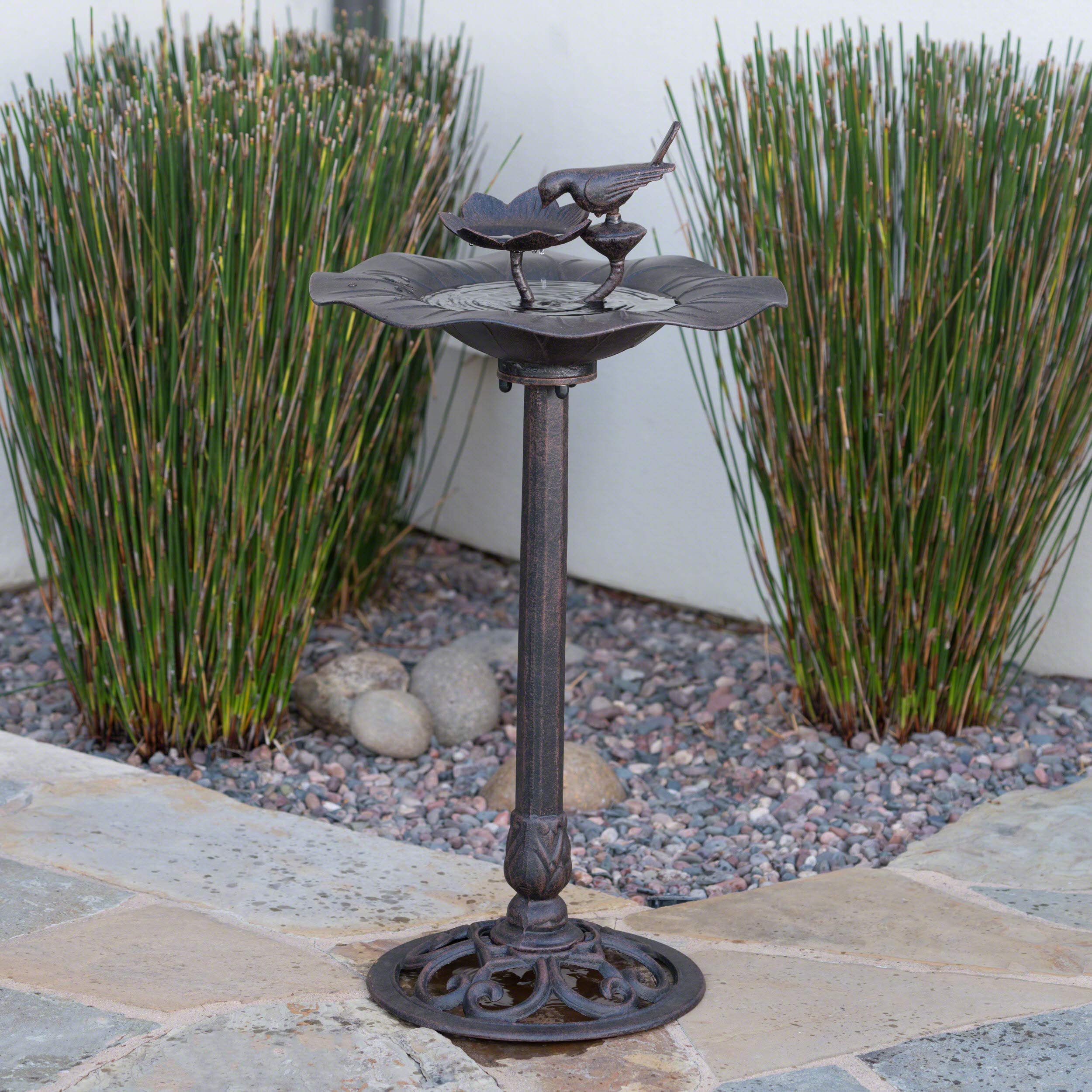 Christopher Knight Home Lancaster Outdoor Aluminum Top Bird Bath With Iron Base, Bronze