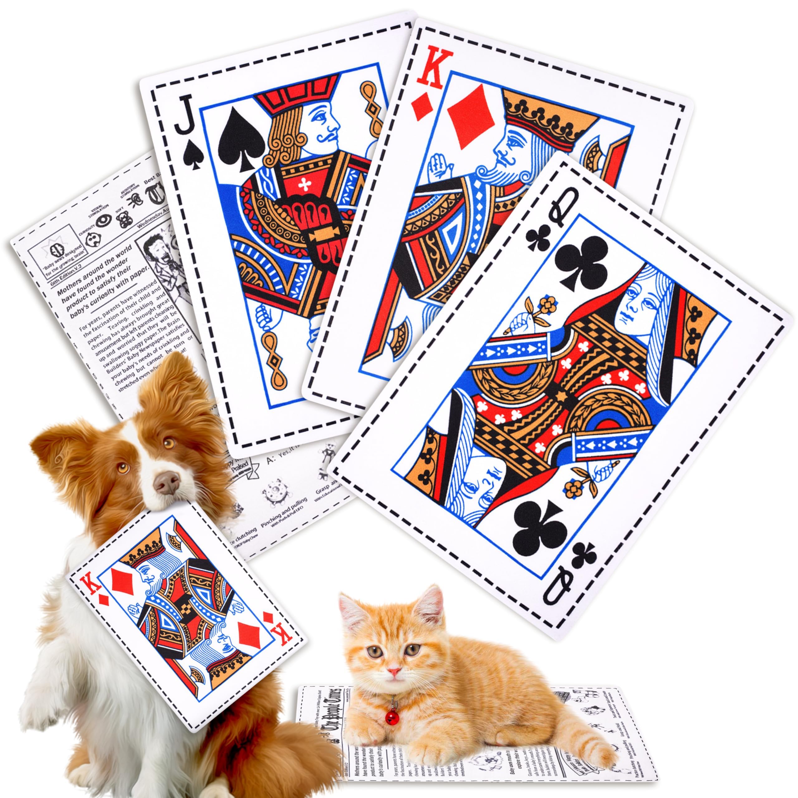 Cuweipeng Squeaky Dog Chew Toy - 4Pcs Rustling Newspaper Poker Soft Plush Dog Toys Creaks Interactive Teething Pet Chew Oxford F