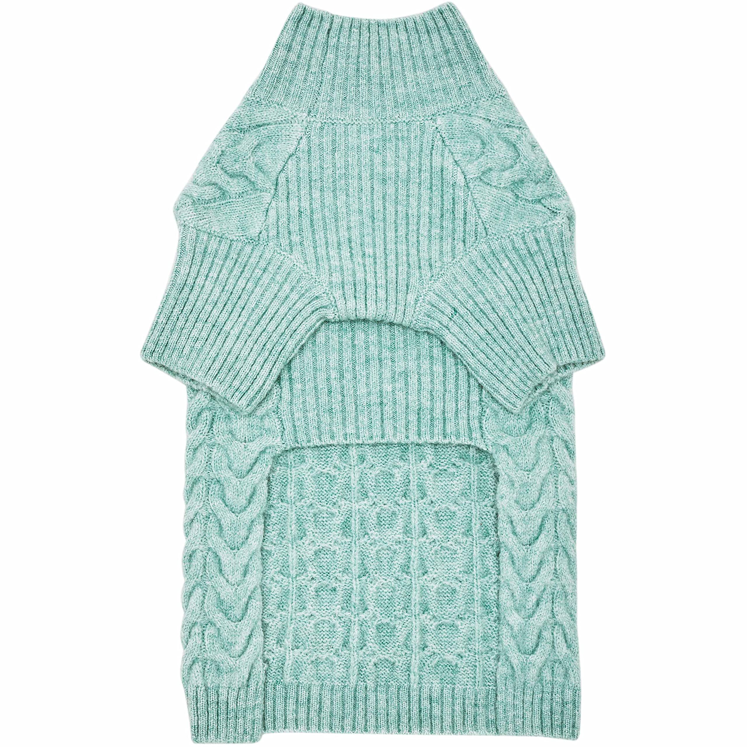 Blueberry Pet 2023 New Classic Fuzzy Textured Knit Pullover Turtle-Neck Dog Sweater In Heathered Jade, Back Length 16'', Pack Of