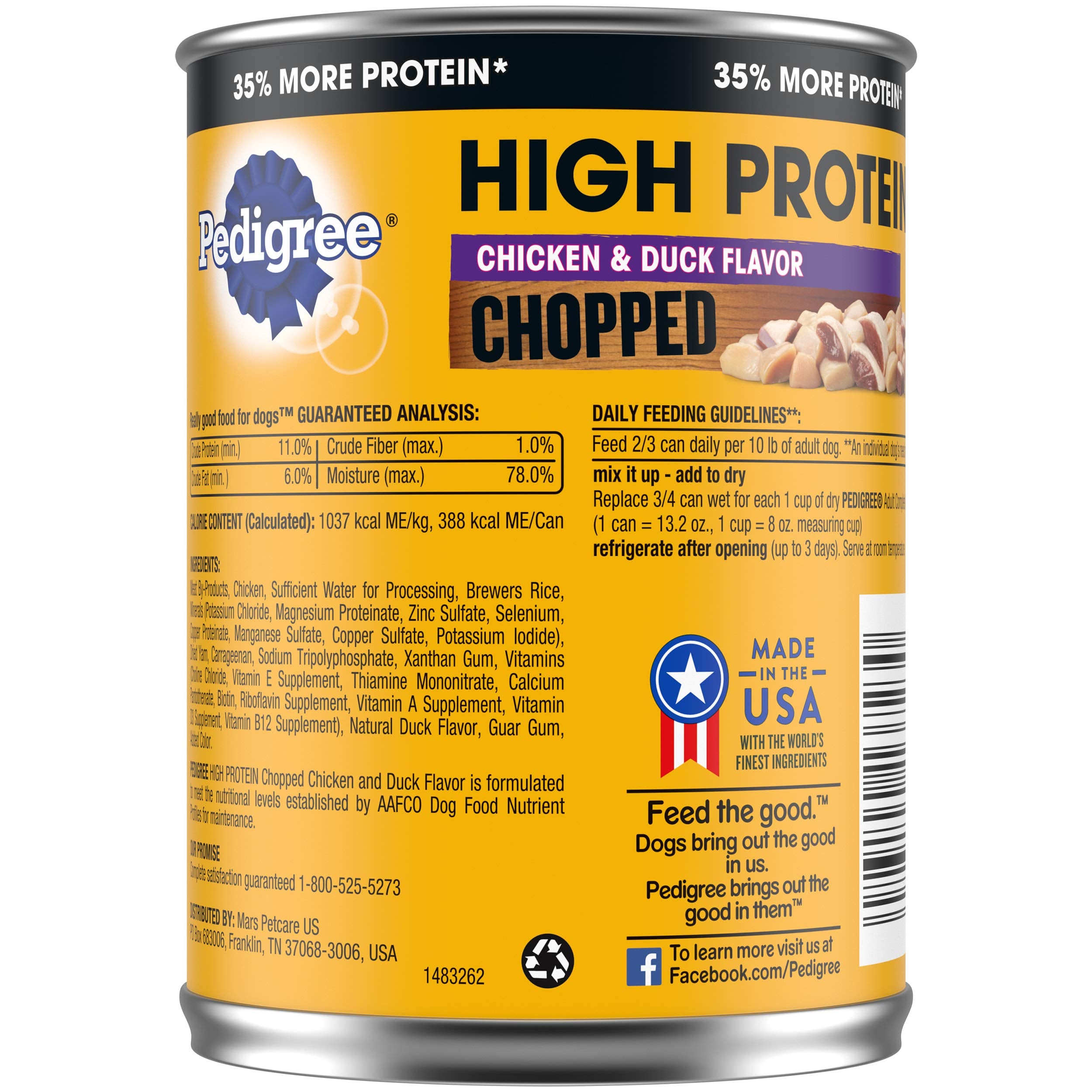 Pedigree High Protein Adult Soft Wet Dog Food, Chopped Chicken & Duck Flavor, 13.2 oz. Cans (12 Count, Pack of 1)