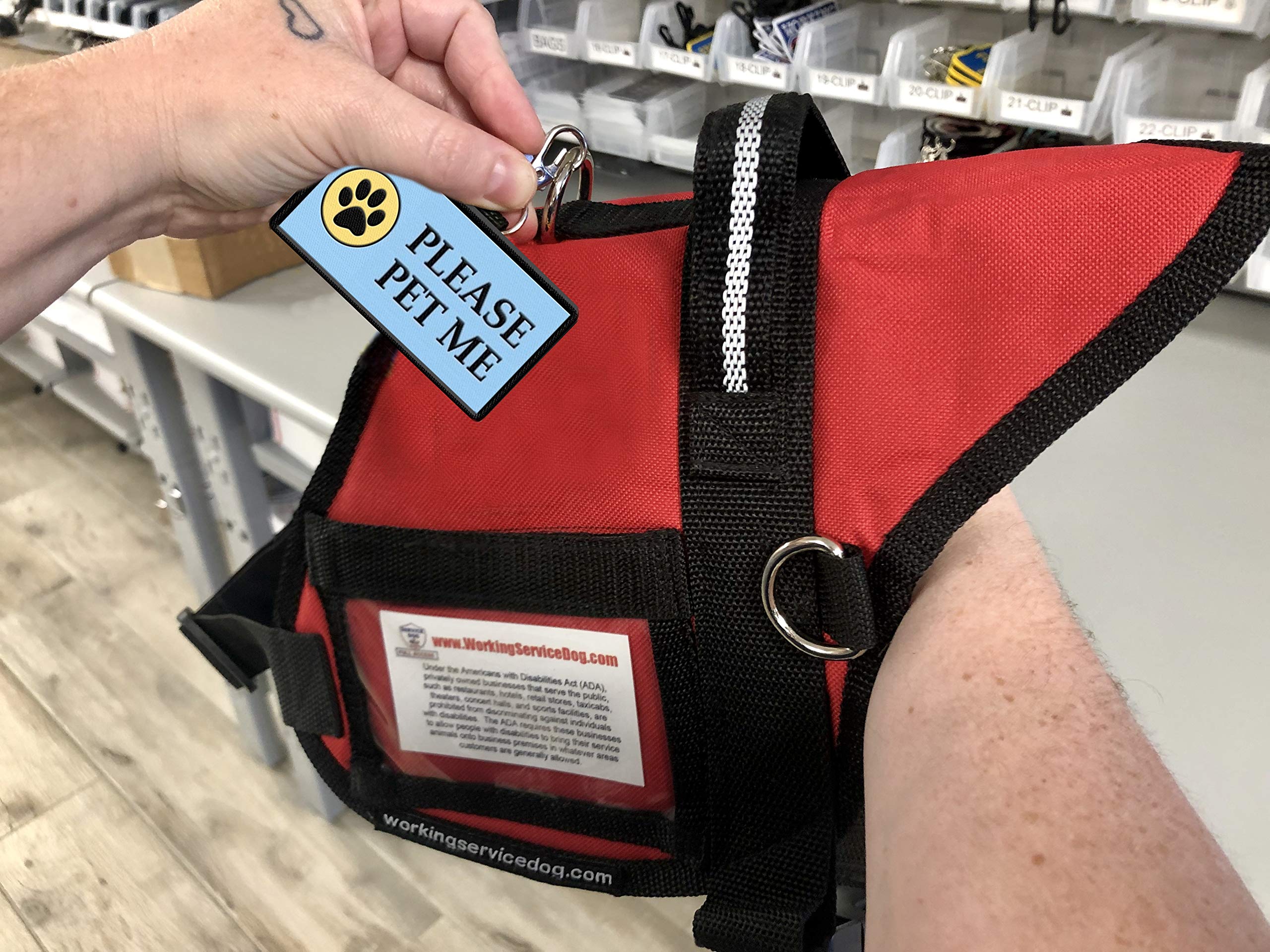 Please Pet Me Id Patch Tag - Clips To Service Dog Vest, Therapy Dog Vest, Harness, Collar, Leash, Or Carrier