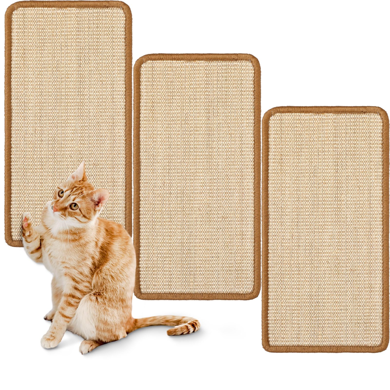 Mixweer 3 Pcs Wall Cat Scratcher Mat 19.7 x 9.8 Wall Mounted Scratching Pad for Indoor Cats Couch Carpet Furniture Protector, wi
