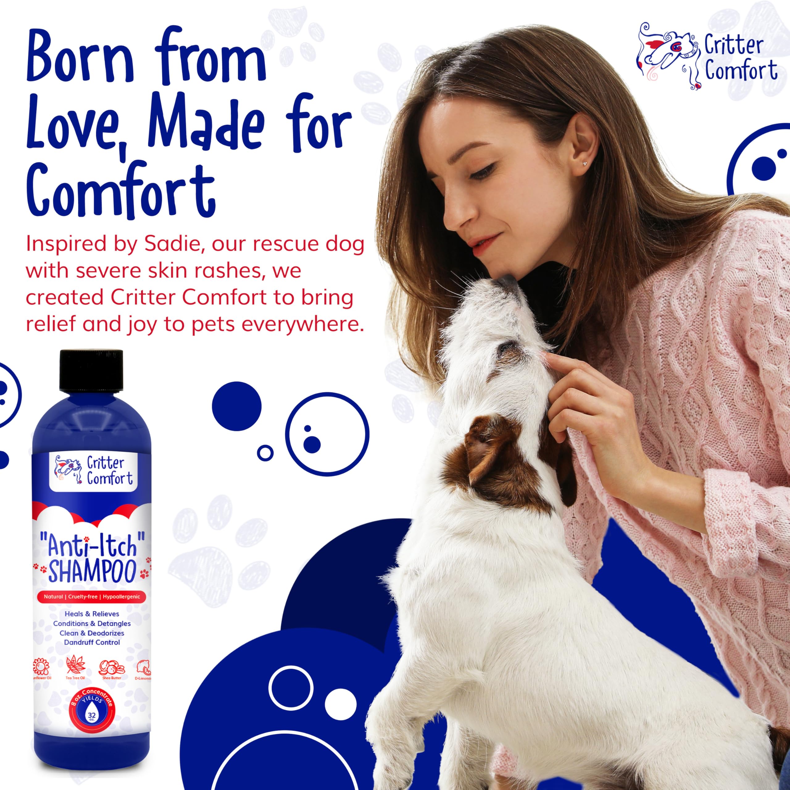 Natural Dog Shampoo For Dry Itchy Sensitive Skin- Allergy Relief Formula. Dog Bath For Smelly Dogs With Tea Tree Oil That Soothe