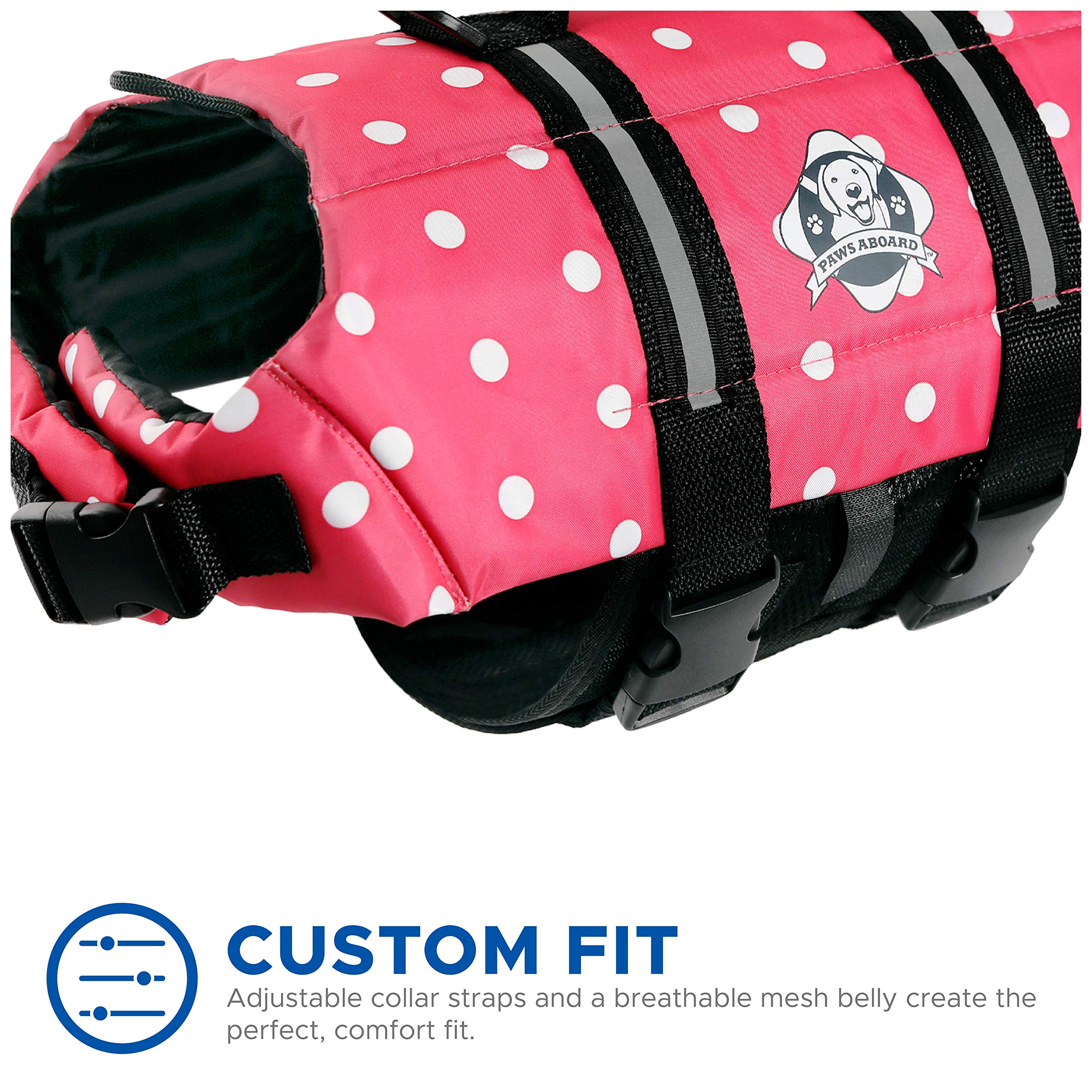 Paws Aboard Dog Life Jacket - Keep Your Canine Safe with a Neoprene Life Vest for Swimming and Boating - Available in Different Sizes, Color and Design to Choose - Pink & White Polka Dot, Medium
