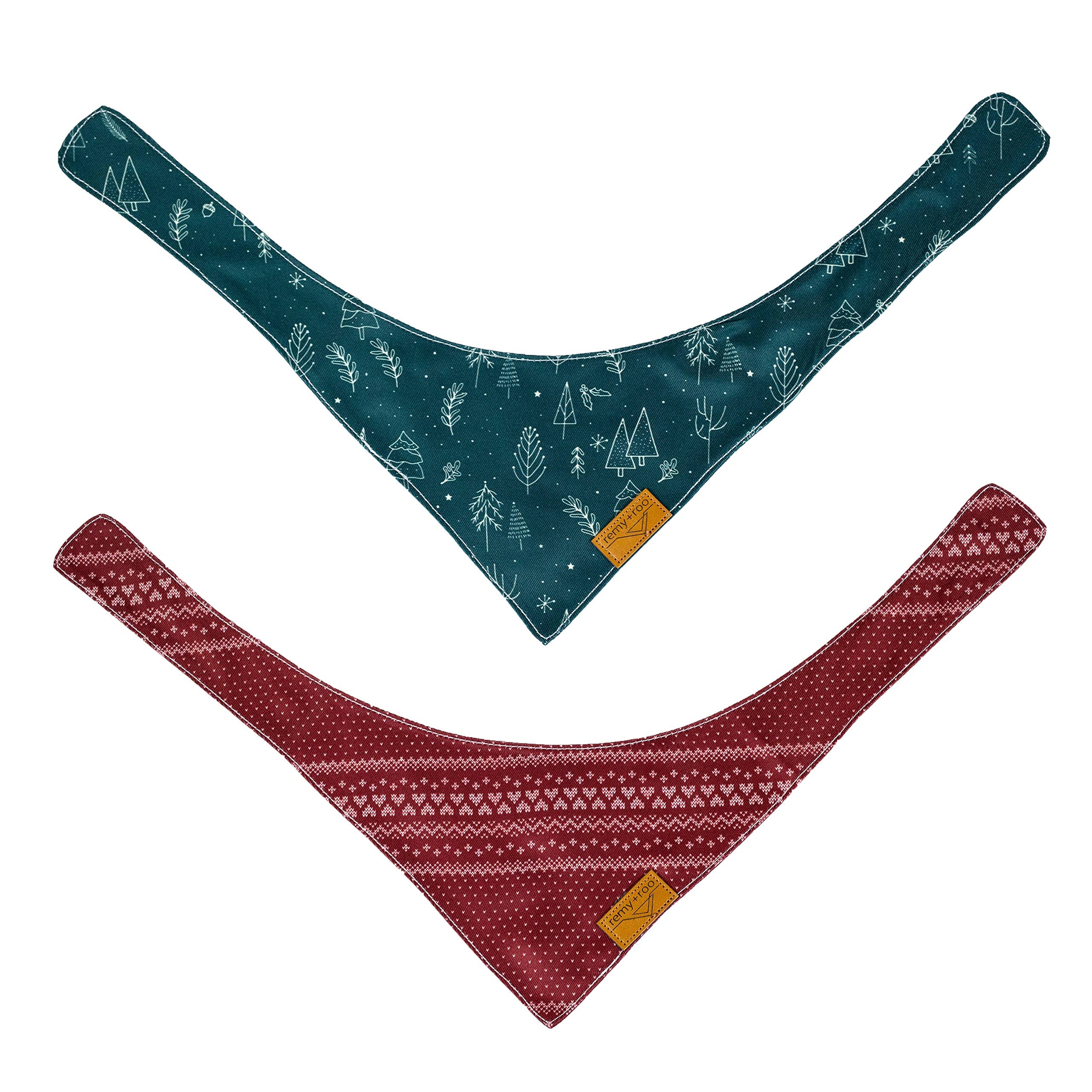 Remy+Roo Dog Bandanas - 2 Pack | Evergreen Christmas Dog Bandanas Set | Premium Durable Fabric | Patented Shape Bandanas For Dogs| Adjustable Fit Dog Christmas Bandana | Multiple Sizes Offered (Large)