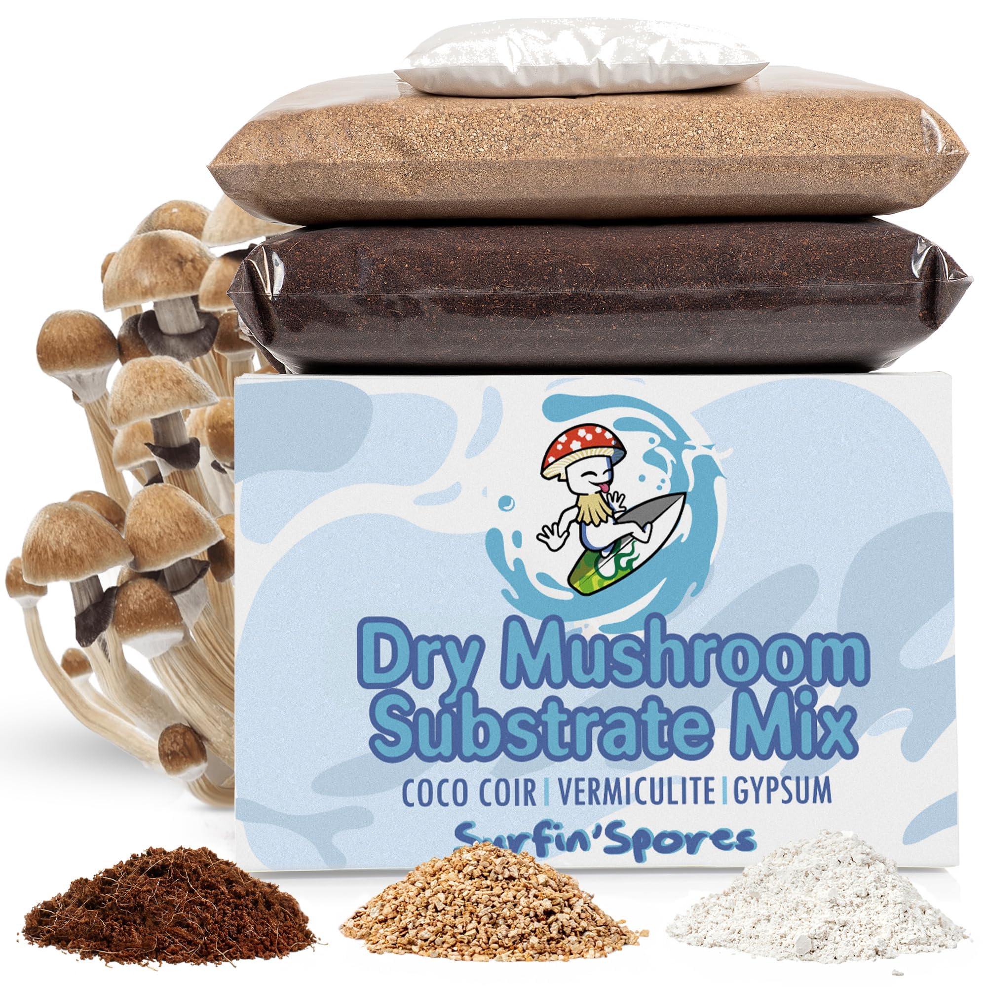 Surfin  Spores Dry Mushroom Substrate Mix | Produces 40 Pounds of Pasteurized Bulk Substrate | CVG Blend (Coco Coir, Vermiculit