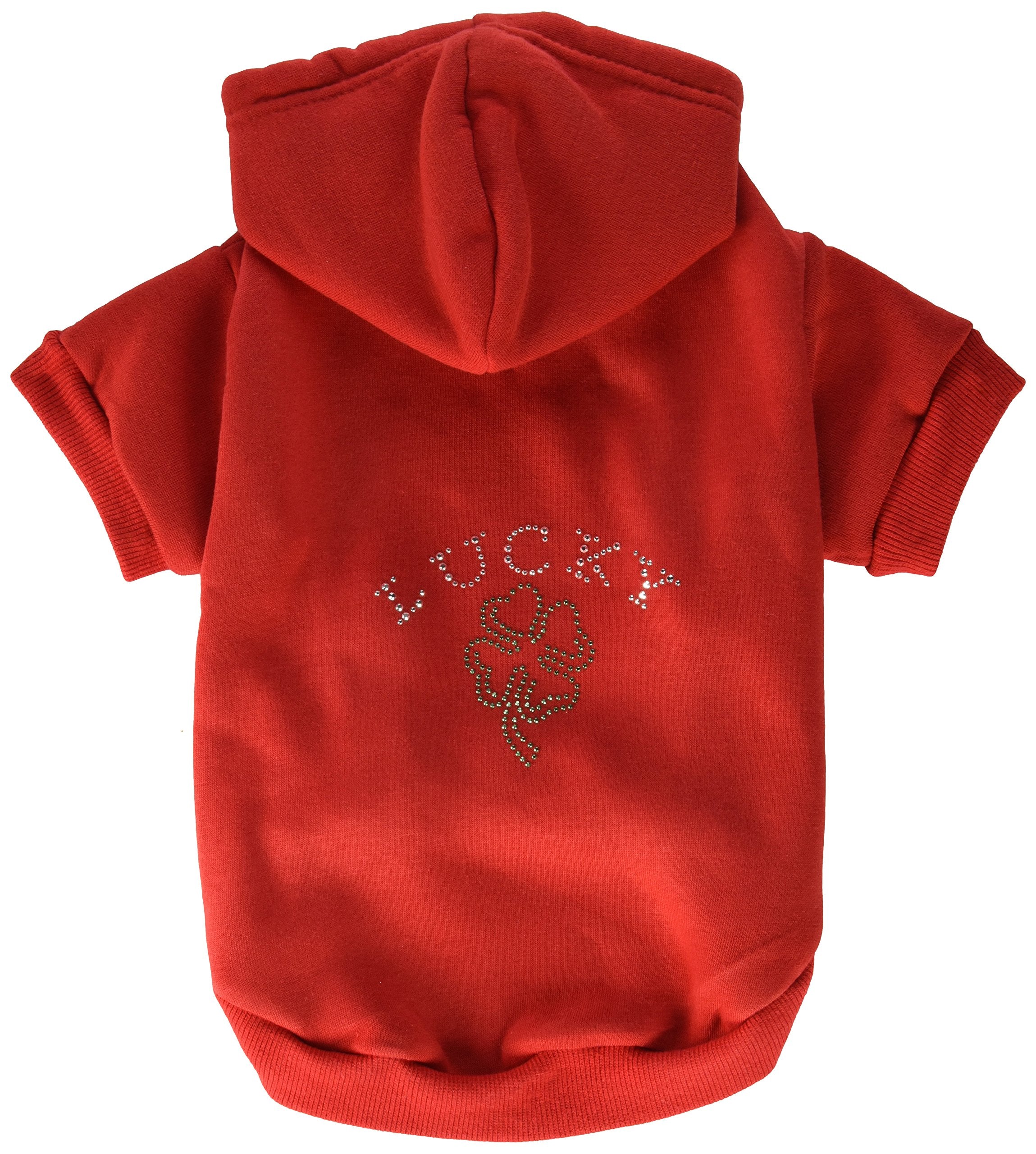 Pet, Dog & Cat Hoodie Rhinestone, &quot;Four Leaf Clover Outline&quot; Red XL (14-20 lbs.)