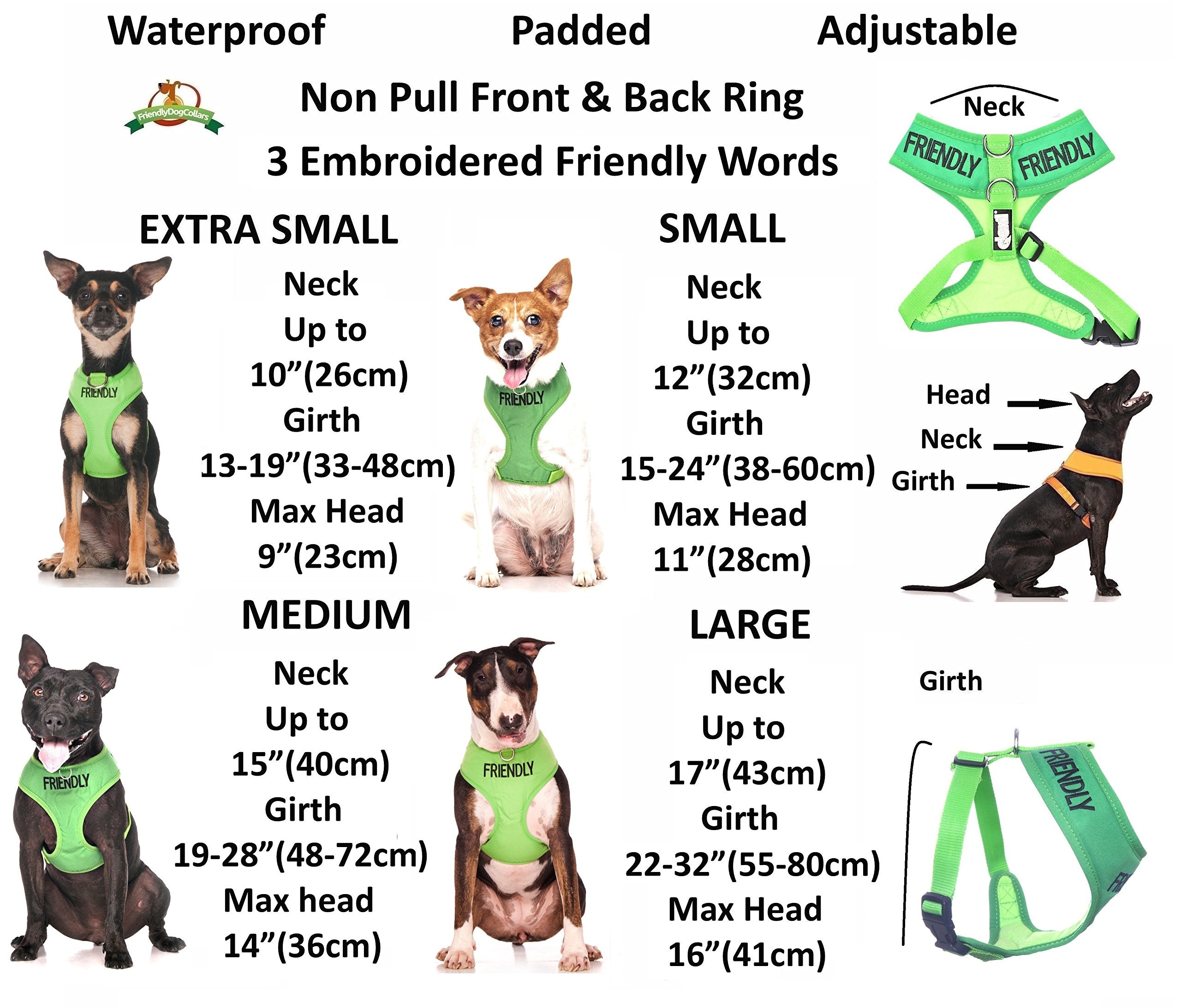 Friendly (Known as Friendly to All) Green Colour Coded Non-Pull Front and Back D Ring Padded and Waterproof Vest Dog Harness Pre
