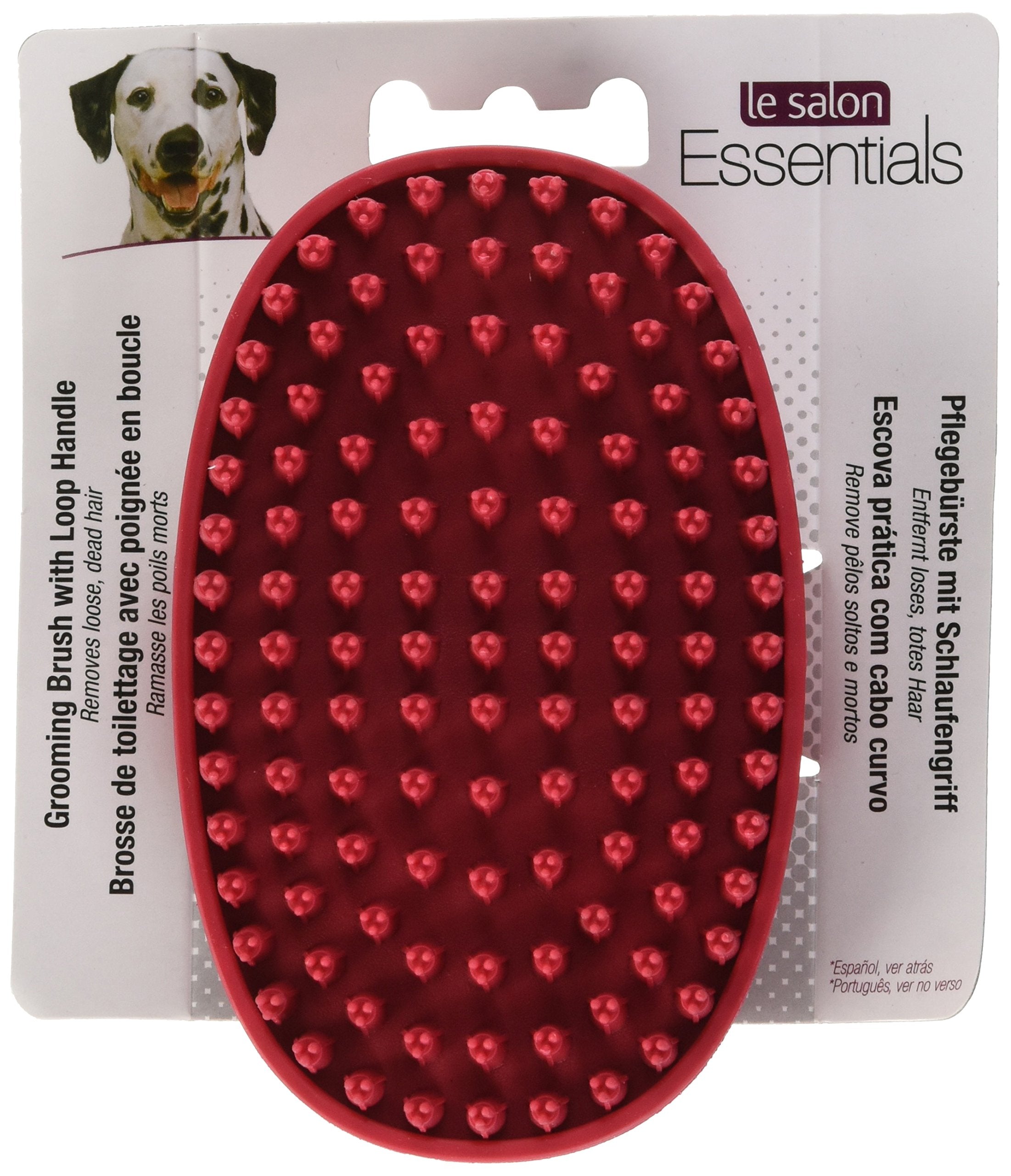 Le Salon Essentials Red Rubber Grooming Brush with Loop Handle - One Size, Perfect for Pets and Grooming Needs