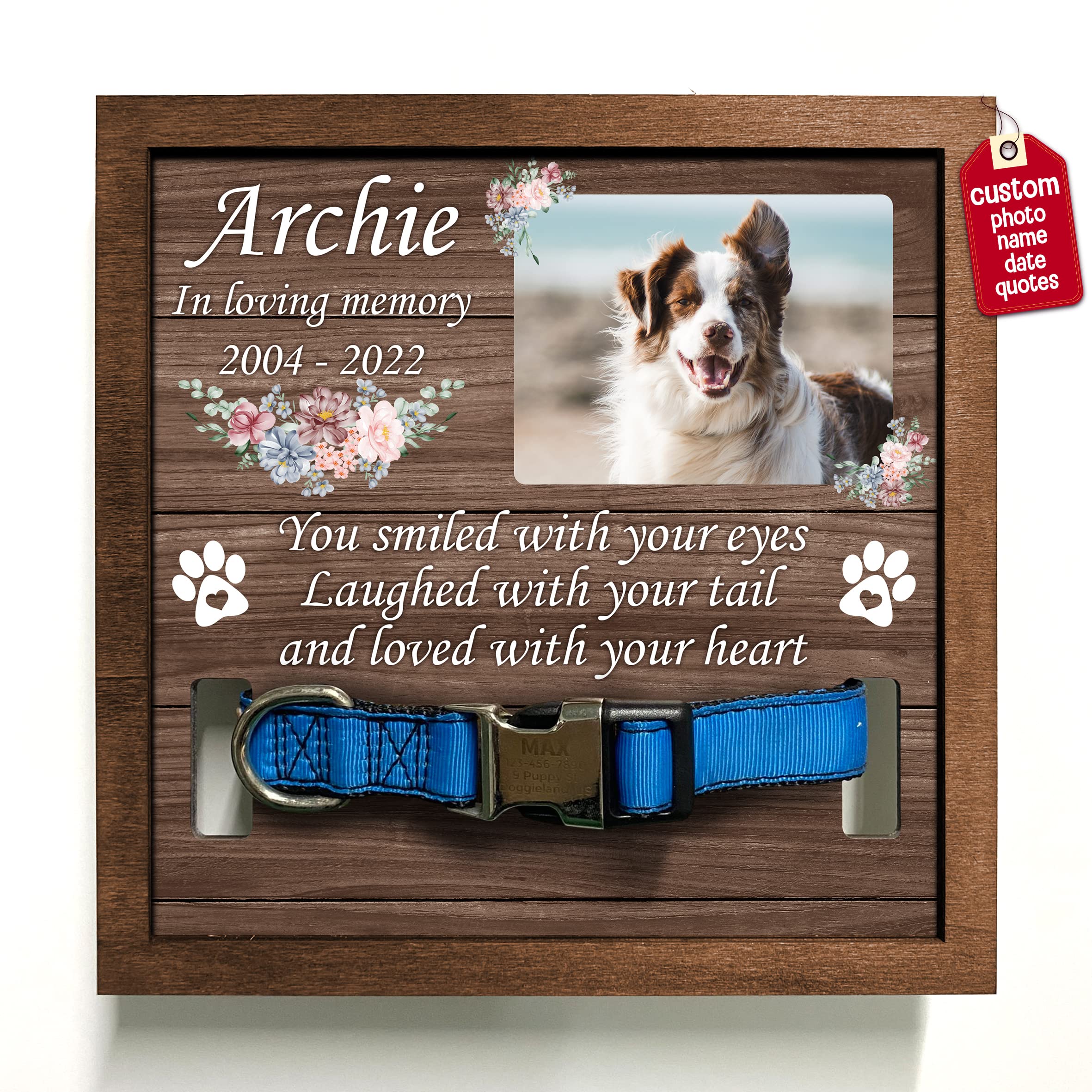 Bfigift Personalized Dog Collars Pet Loss Gifts Dogs Grieving Picture Frame Pet Remembrance Heartfelt Sentimental Quote Memorial