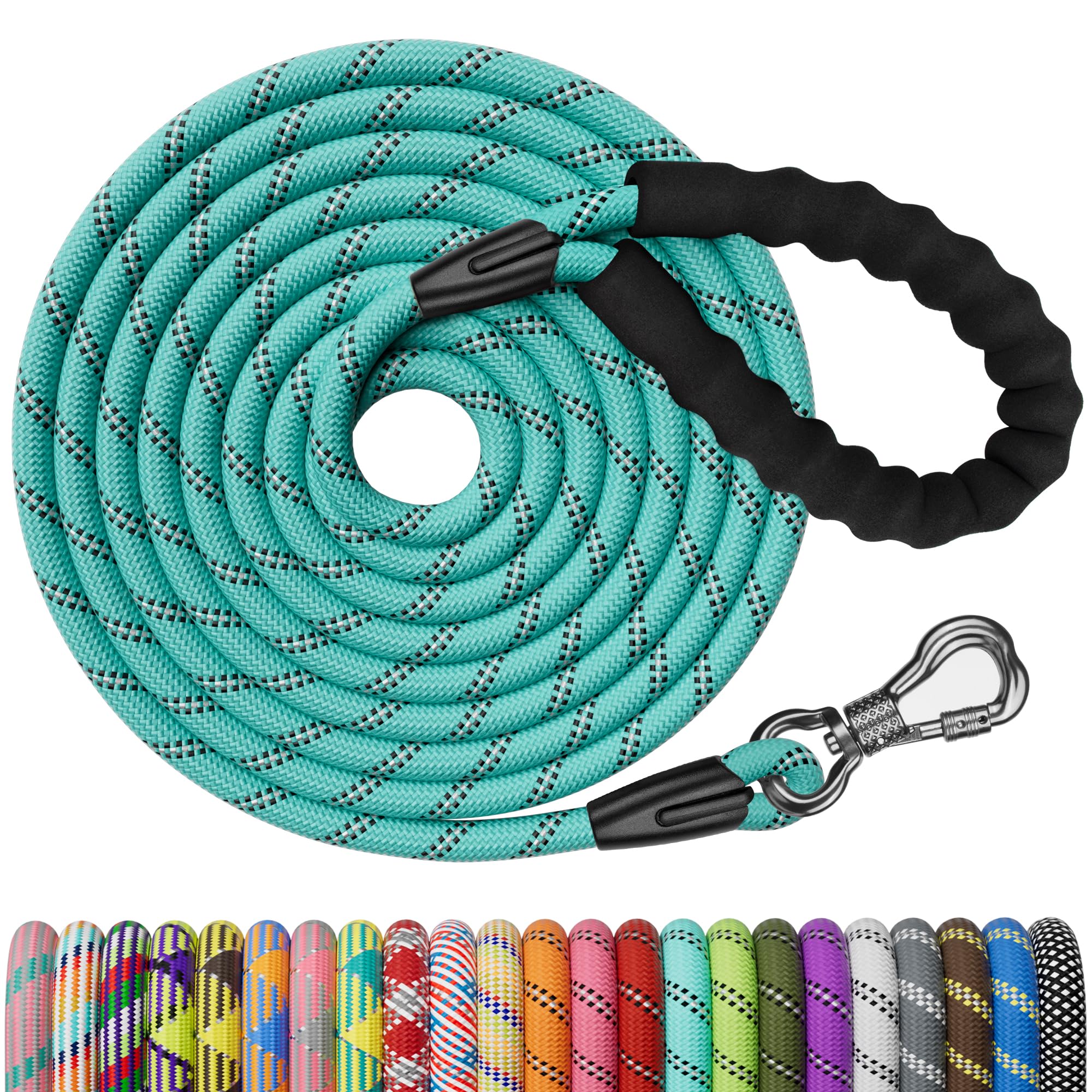 Ntr 15Ft Training Leash For Dog,Reflective Nylon Rope Leash With Swivel Lockable Hook And Comfortable Handle,Puppy Leash Lead For Small Medium Large Dogs Training,Playing,Camping,Or Backyard, Teal