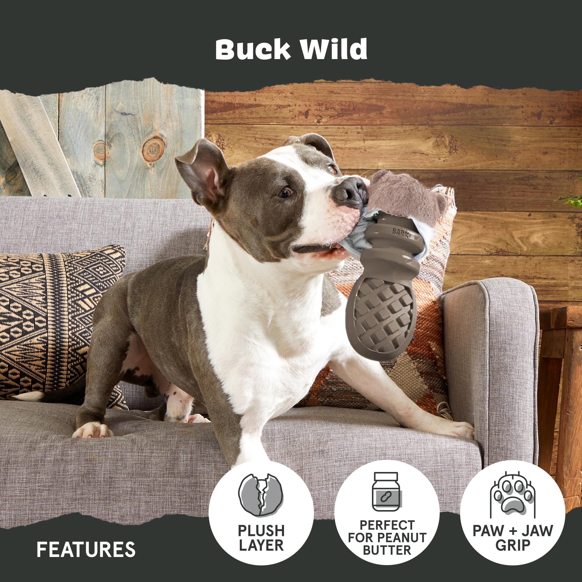 Barkbox Buck Wild Super Chewer Dog Toy for Medium to Large Dogs, Perfect for Dogs Who Love Gnawing, Shredding and Tough Playtime