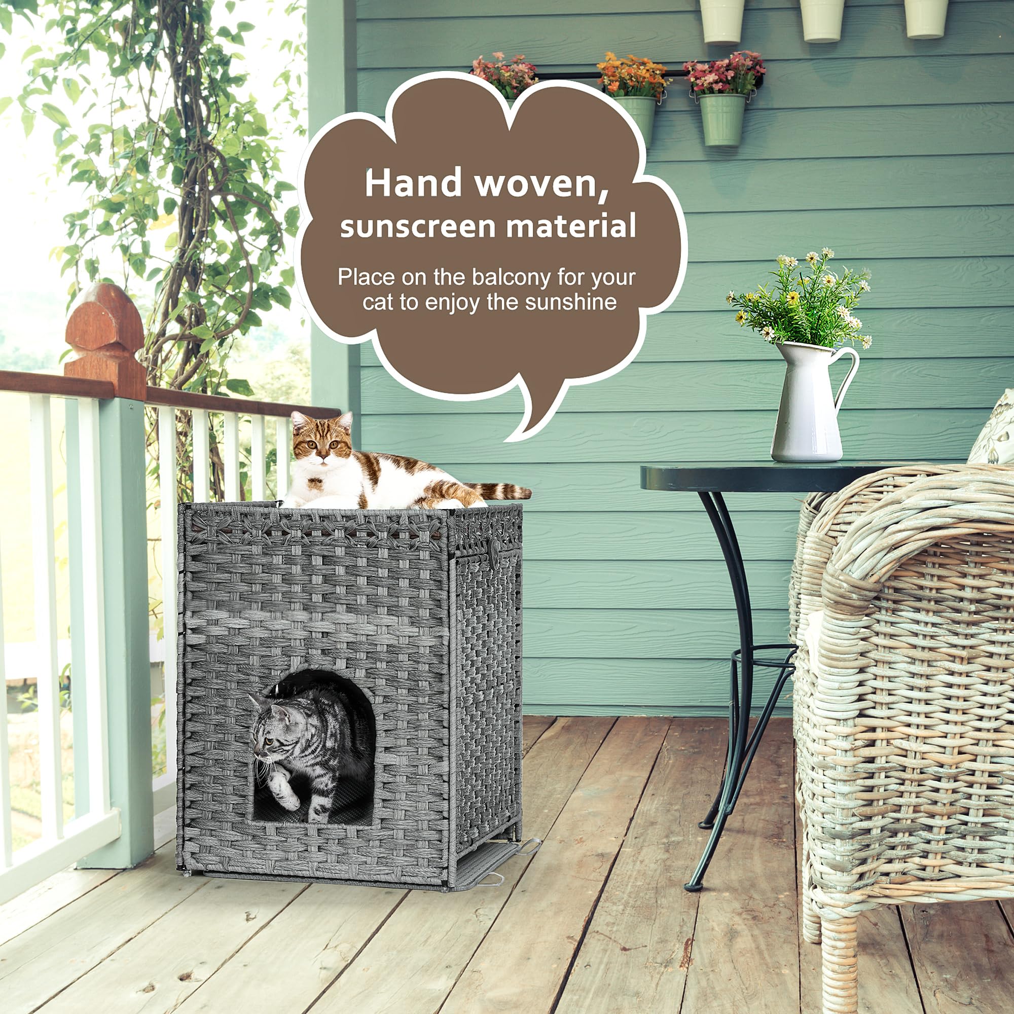 Cat Litter Box Enclosure With Soft Litter Mat; Hidden Kitten Washroom Furniture With Door; Handwoven Rattan Cat House; Pet Crate