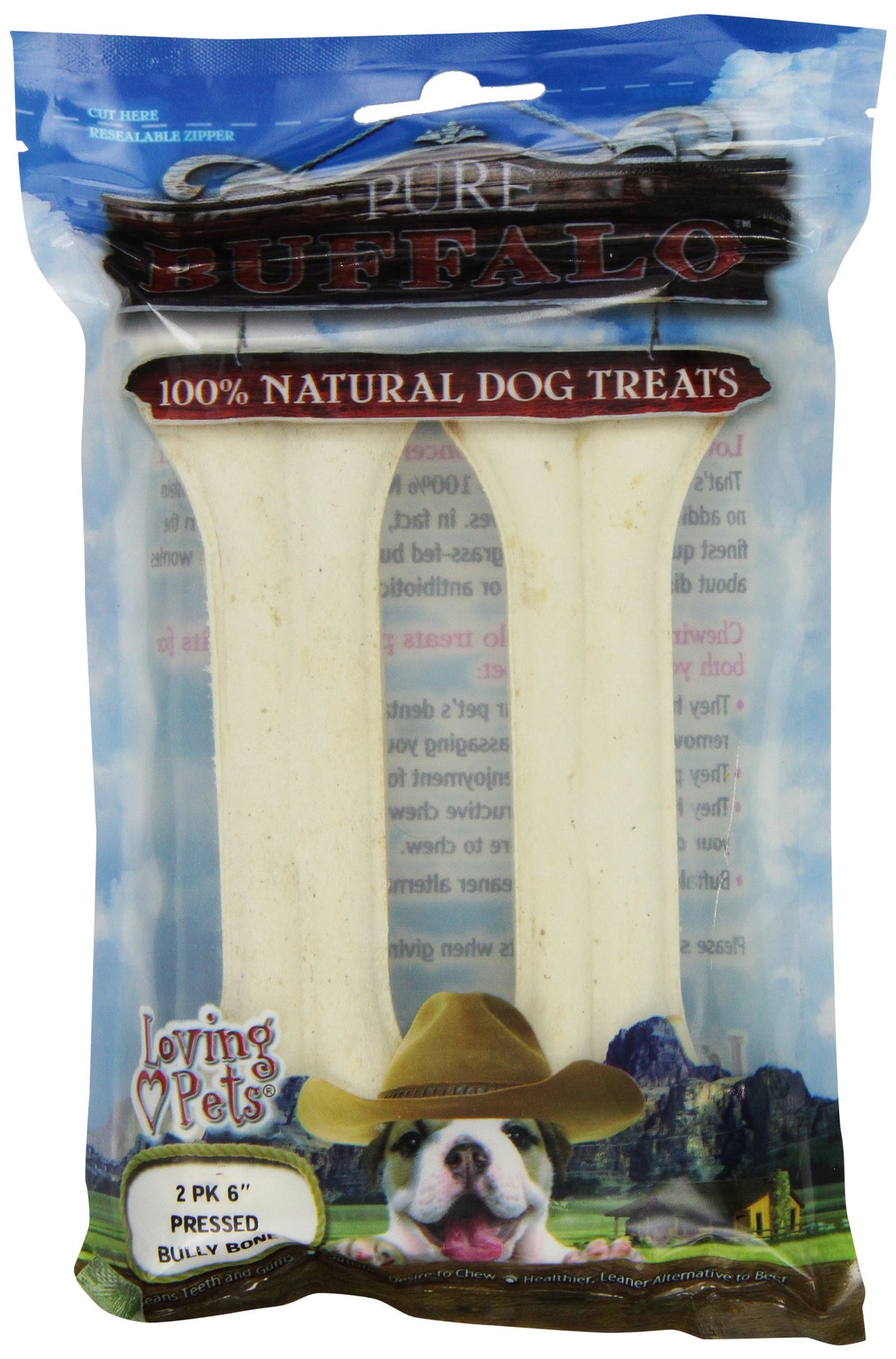 Loving Pets Pure Buffalo 6-Inch Pressed Bully Bone Dog Treat, 2-Pack