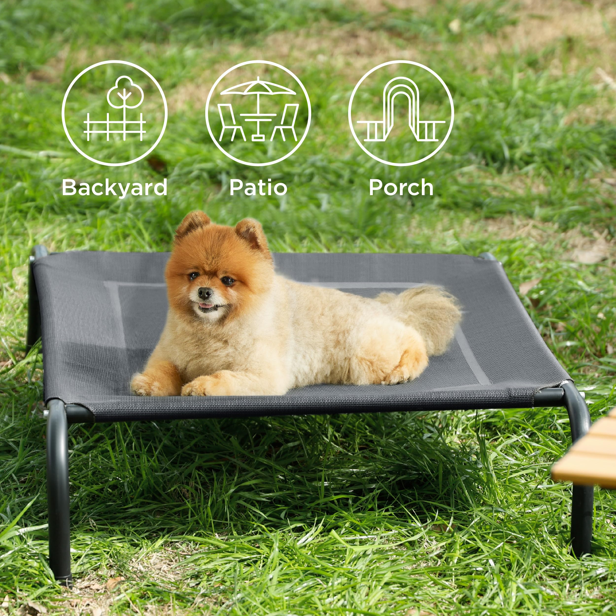 Bedsure Small Elevated Outdoor Dog Bed - Raised Dog Cots Beds For Small Dogs, Portable Indoor & Outdoor Pet Hammock Bed With Skid-Resistant Feet, Frame With Breathable Mesh, Grey, 35 Inches
