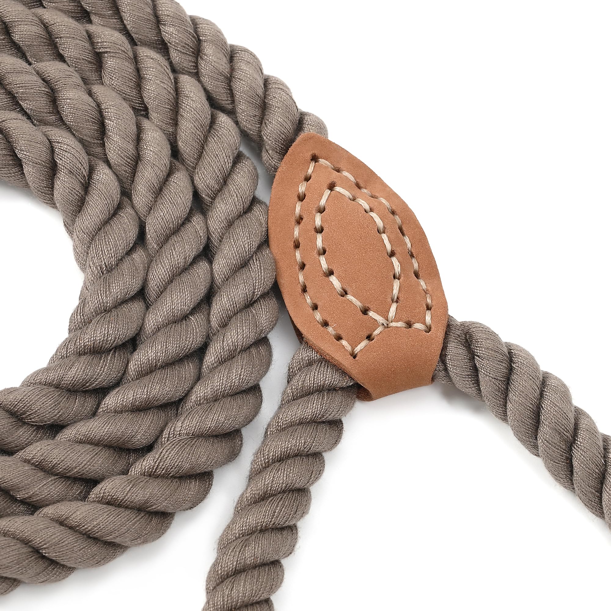 Mile High Life Dog Leash | Braided Cotton Rope Dog Leashes With Leather Tailor Tip | 4 Feet Dog Leash W Heavy Duty Metal Clasp | Wedding Dog Leash (Camel, 48 Inches)