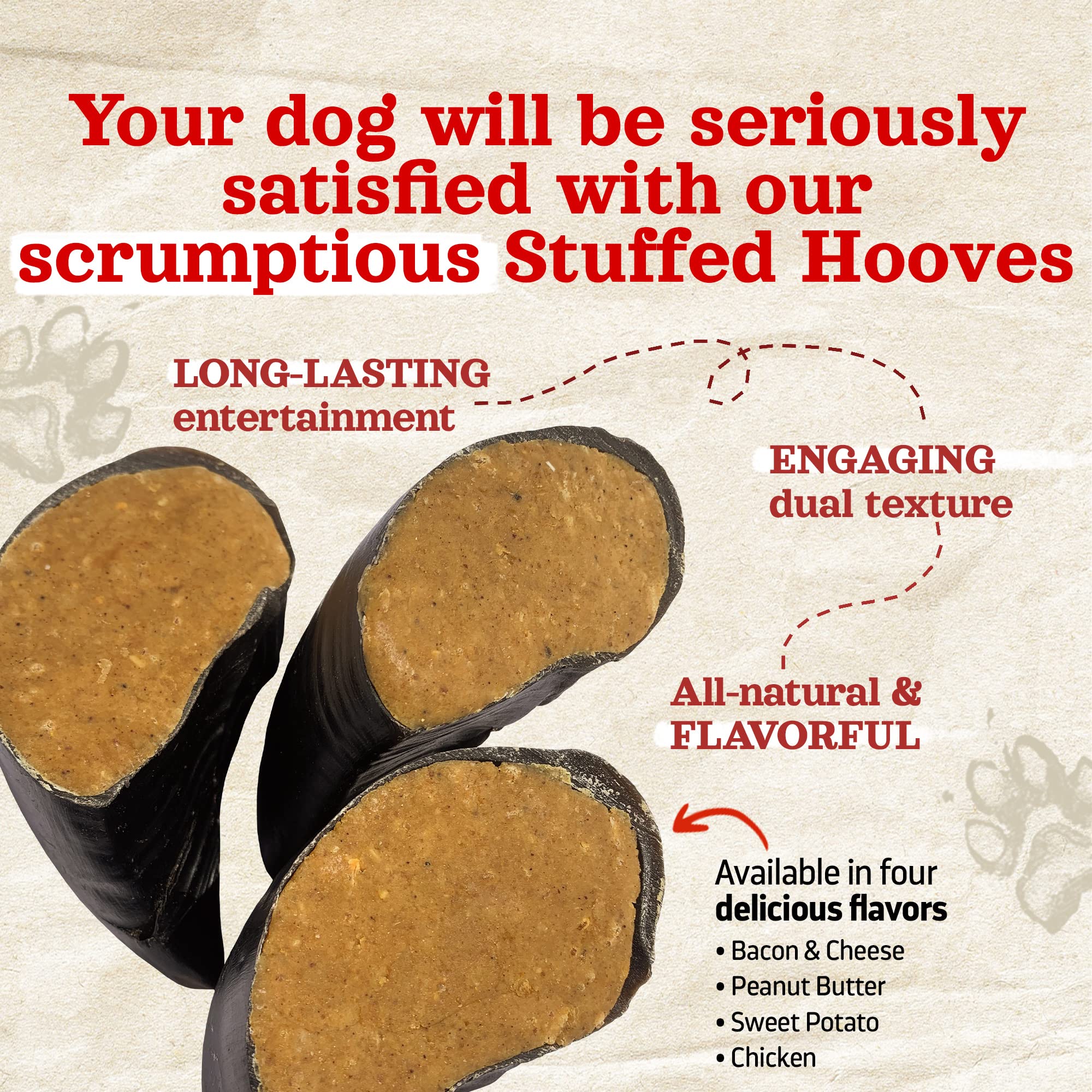 Natural Farm Bacon & Cheese Flavor Filled Cow Hooves for Dogs (4-Pack), Long-Lasting Natural Hoof Beef Bone Treats, Best for Sma