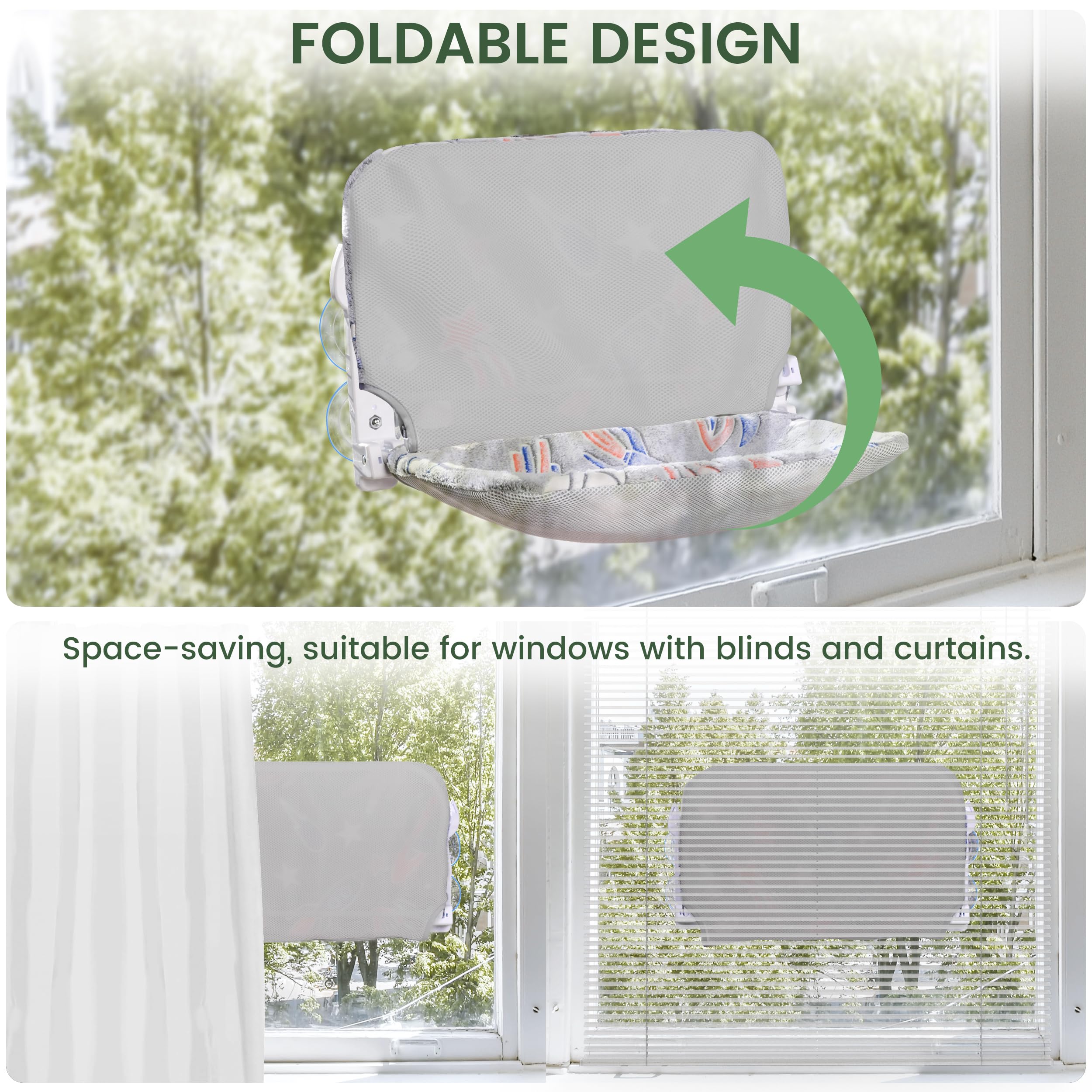 Hipetpy 2 Pack Cat Window Perch, Glow In The Dark Foldable Cat Hammock With Sunken Design & Removable Soft Cover, Breathable Cor