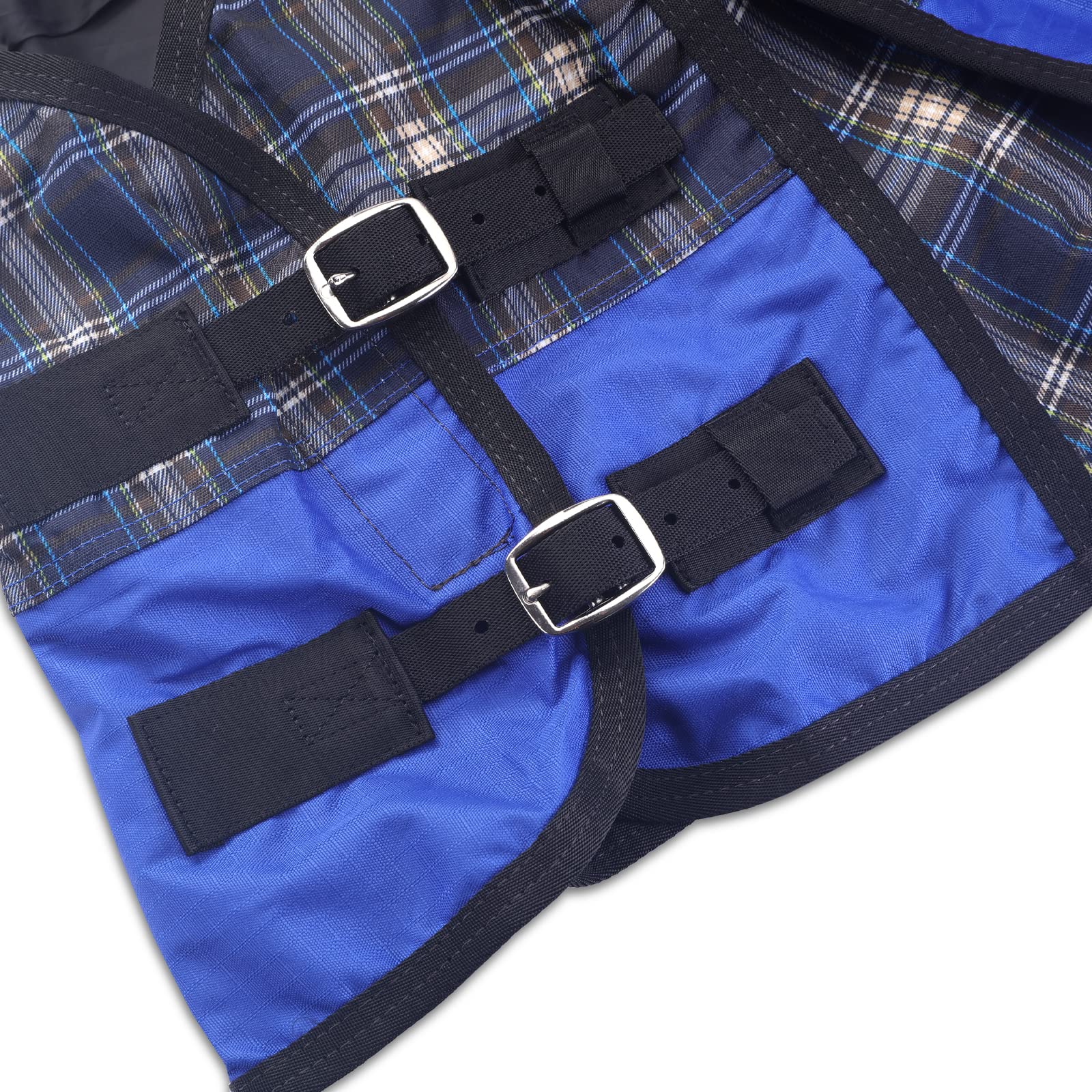 600 Denier Ripstop Poly Waterproof Miniature Horse Sheet, 0G Fill Light Weight Mini Horse Turnout Rain Sheet Blueplaid 36