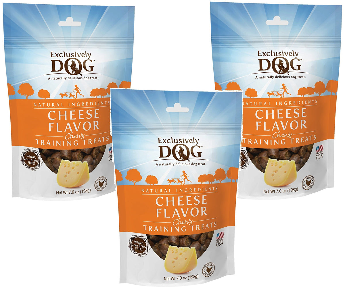 (3 Pack) Exclusively Dog Cheese Flavor Chewy Training Treats - 7Oz Pouches