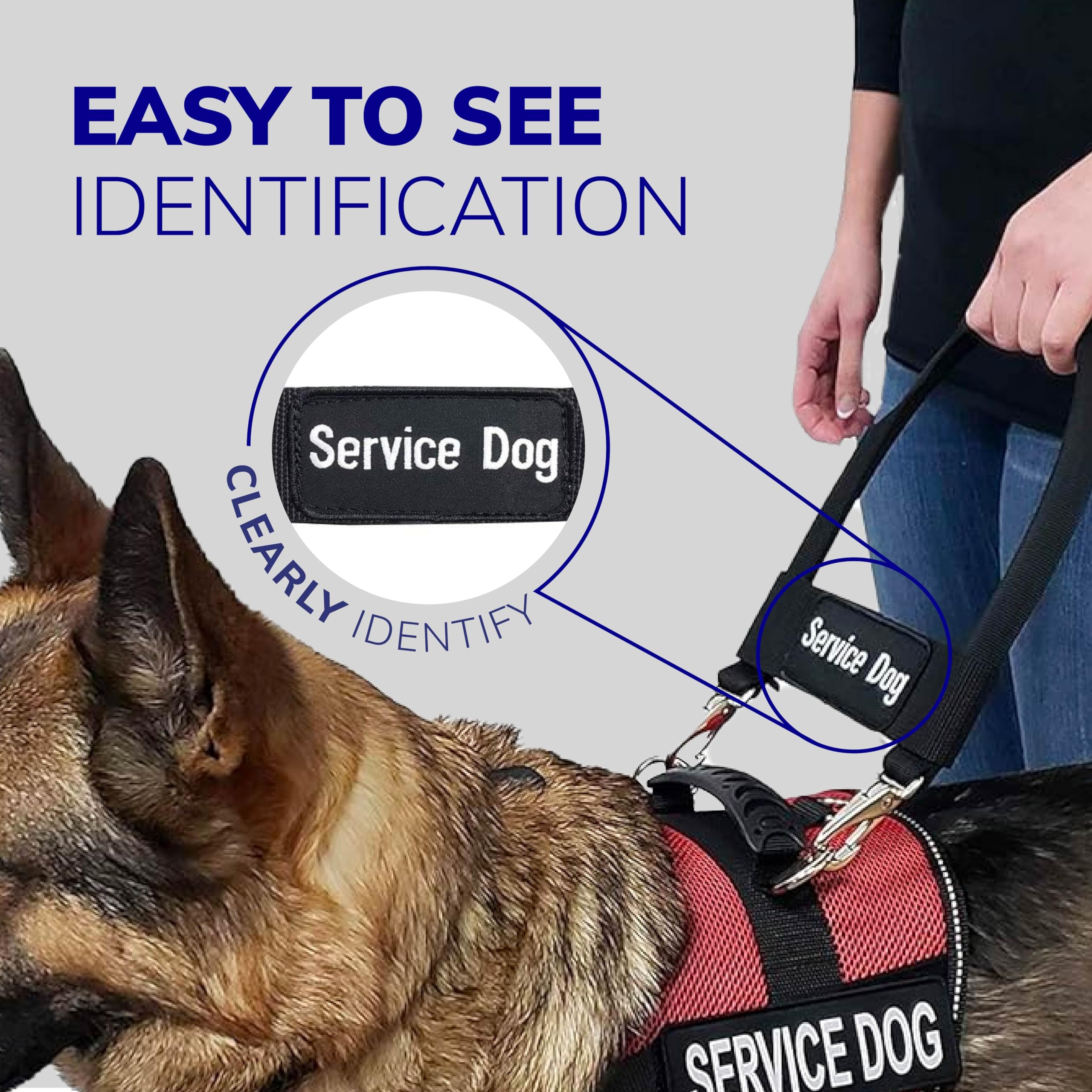 Activedogs Bridge Handle For Service Dog Vest & Harnesses - Service Dog Handle With Reinforced Nylon, Heavy Duty Metal Clips & Service Dog Id Band - Black 12'