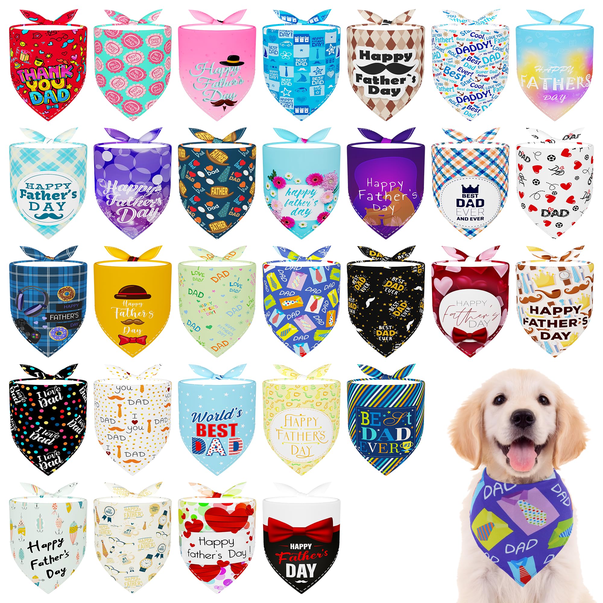 Pai Sence 30 Pcs Fathers Day Small Dog Bandanas Bulk 25 Inch Love Dad Dog Bandanas For Medium Dogs Breed Best Dad Dogs Bandana L