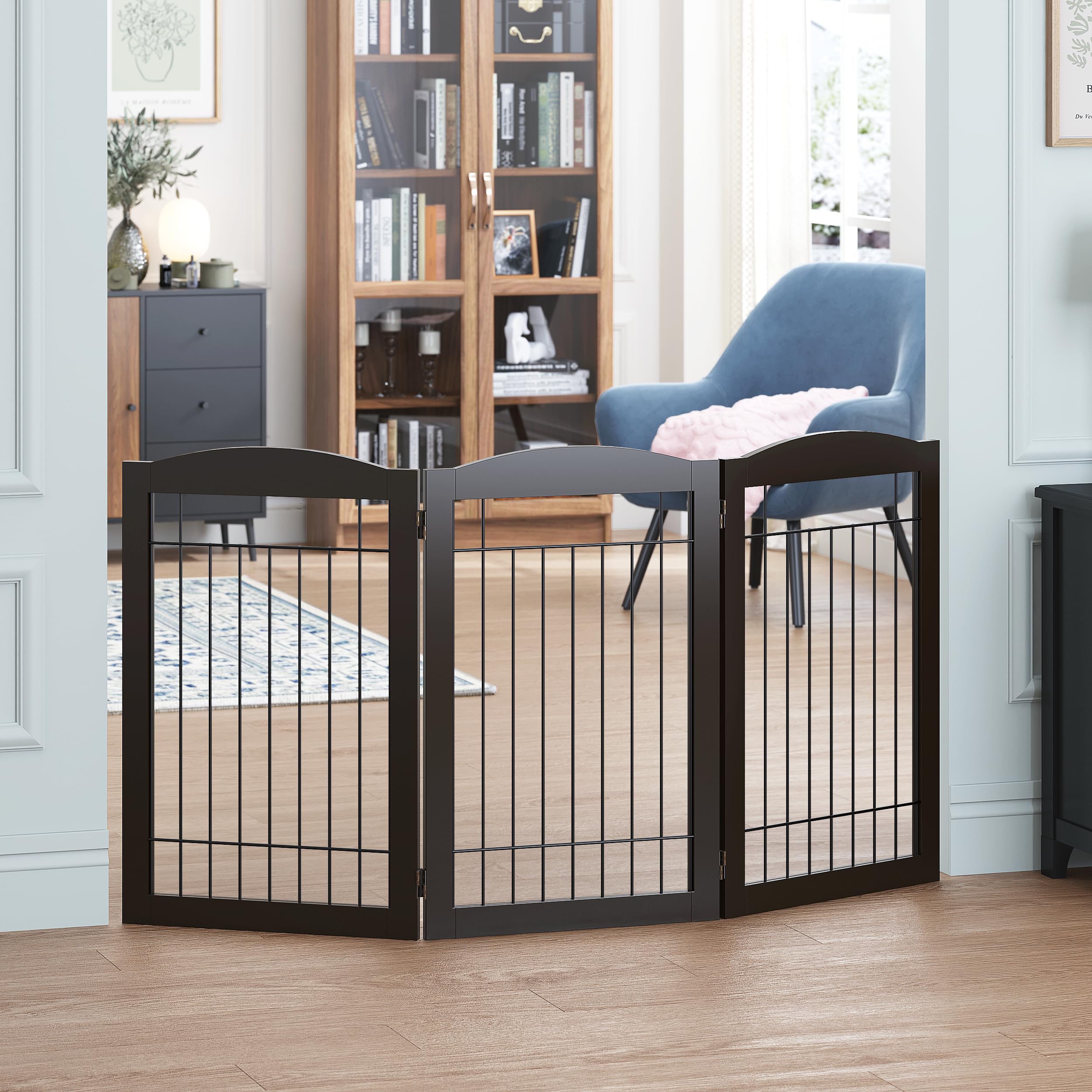 Spirich Freestanding Wire Pet Gate for Dogs, 30 inches Tall Dog Gate for The Houes, Doorway, Stairs, Pet Puppy Safety Fence, 3 P