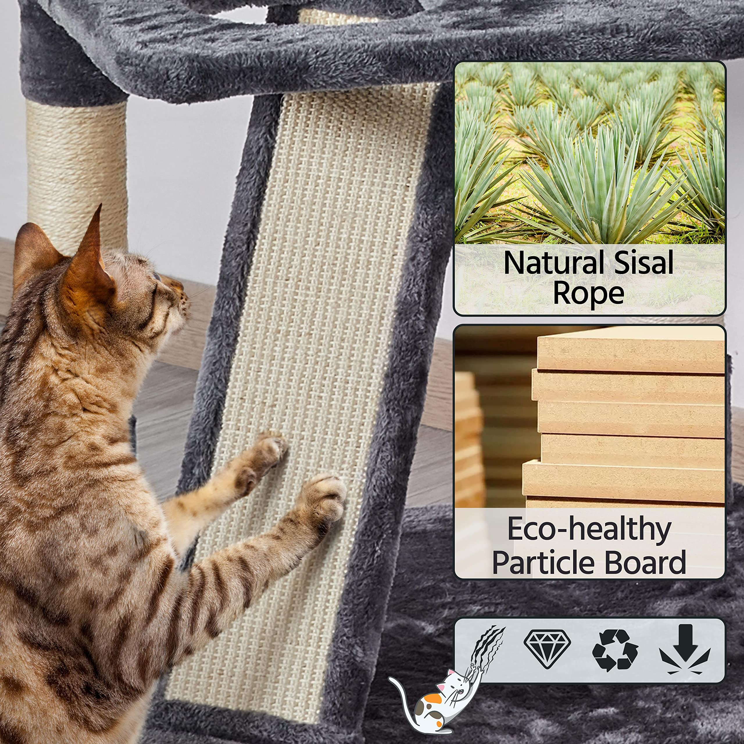 Yaheetech 76''H Large Cat Tree, Multilevel Cat House Plush Cat Tower With 2 Condos & 8 Scratching Posts For Kittens, Dark Gray