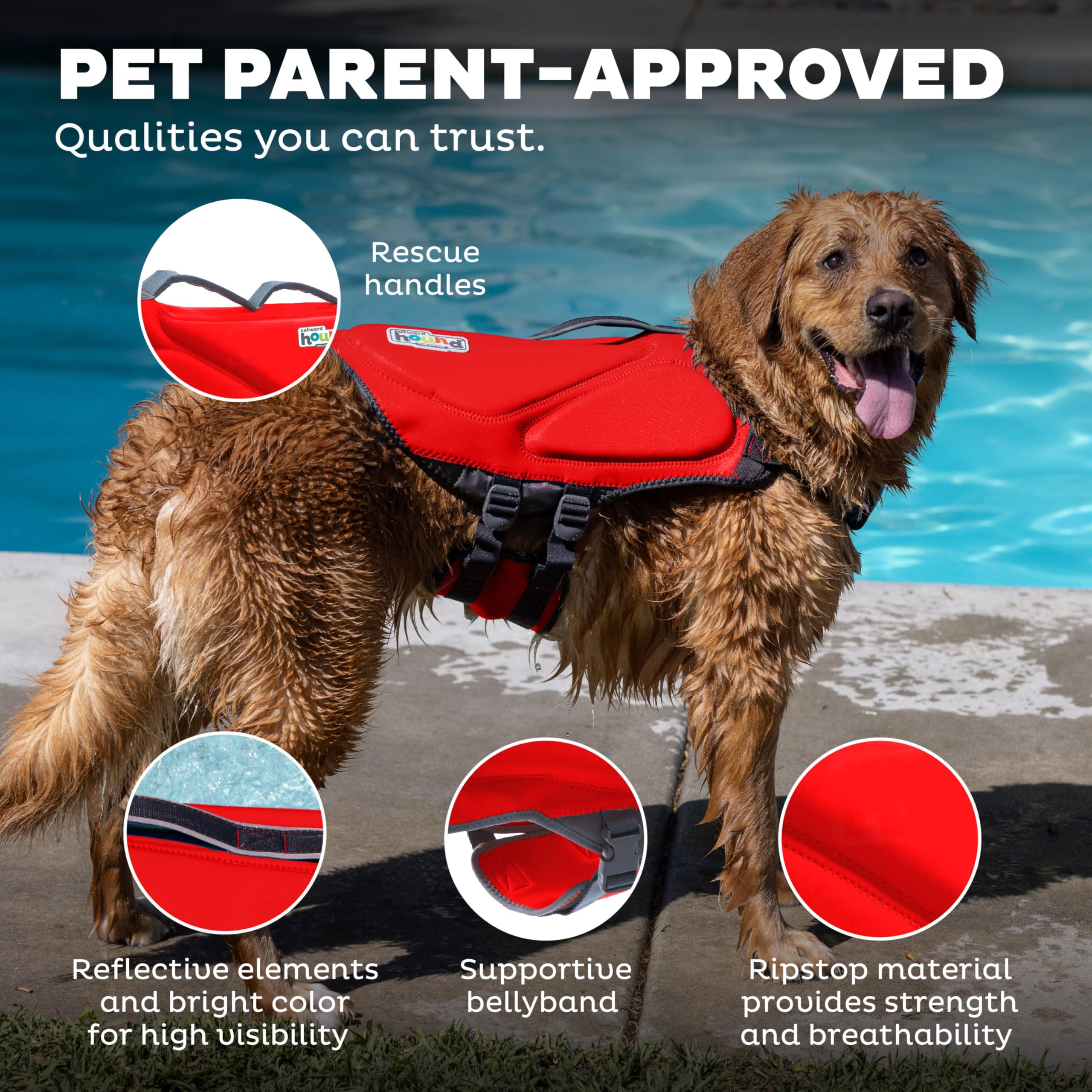 Outward Hound Dawson Swim Dog Life Jacket, High-Performance Neoprene Dog Life Vest For Swimming, Boating, And Water Safety, Larg