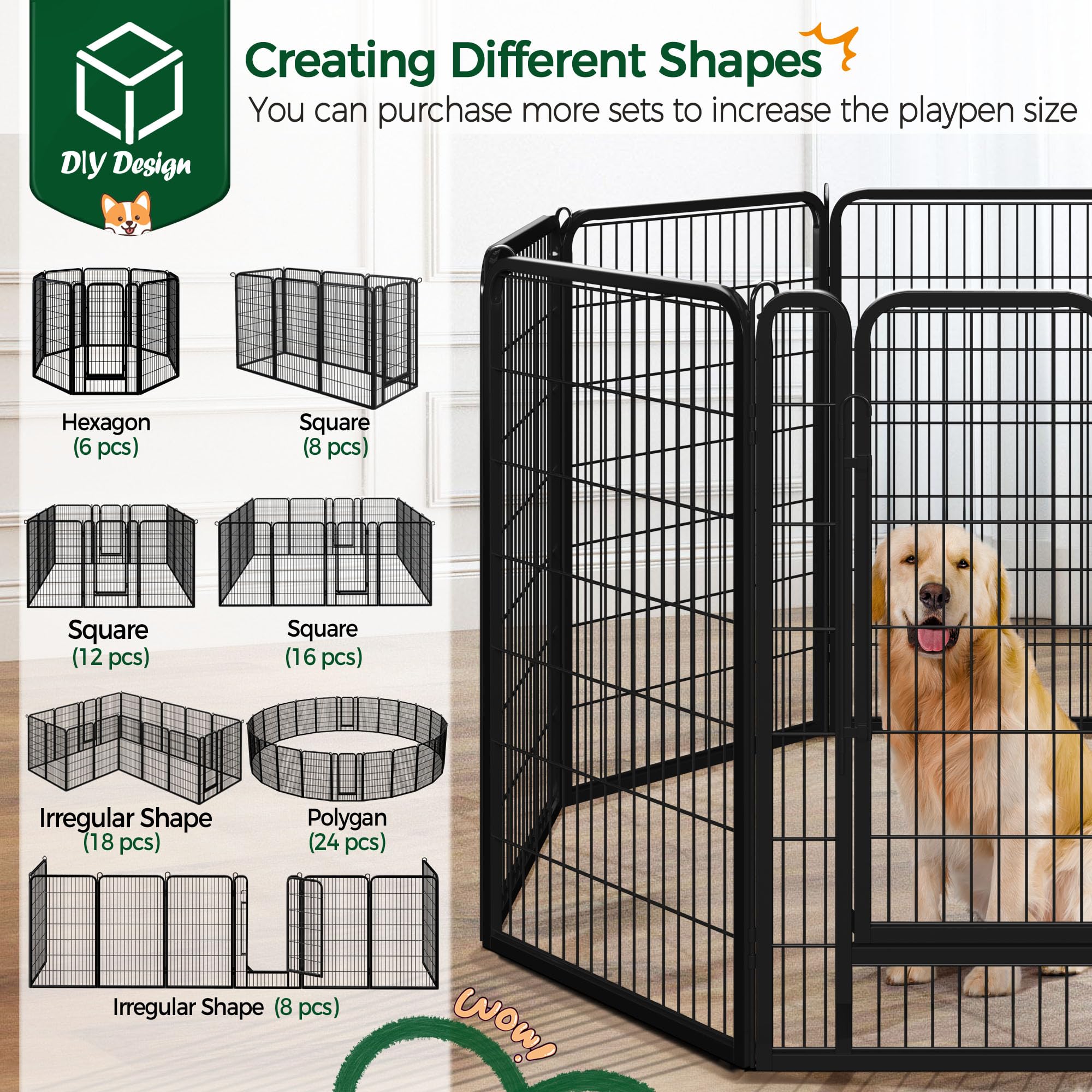 Yaheetech Dog Playpen Outdoor 47 Inch 8 Panels Indoor Dog Fence Metal Dog Pen Heavy Duty Pet Exercise Pen For Rv/Camping/Garden