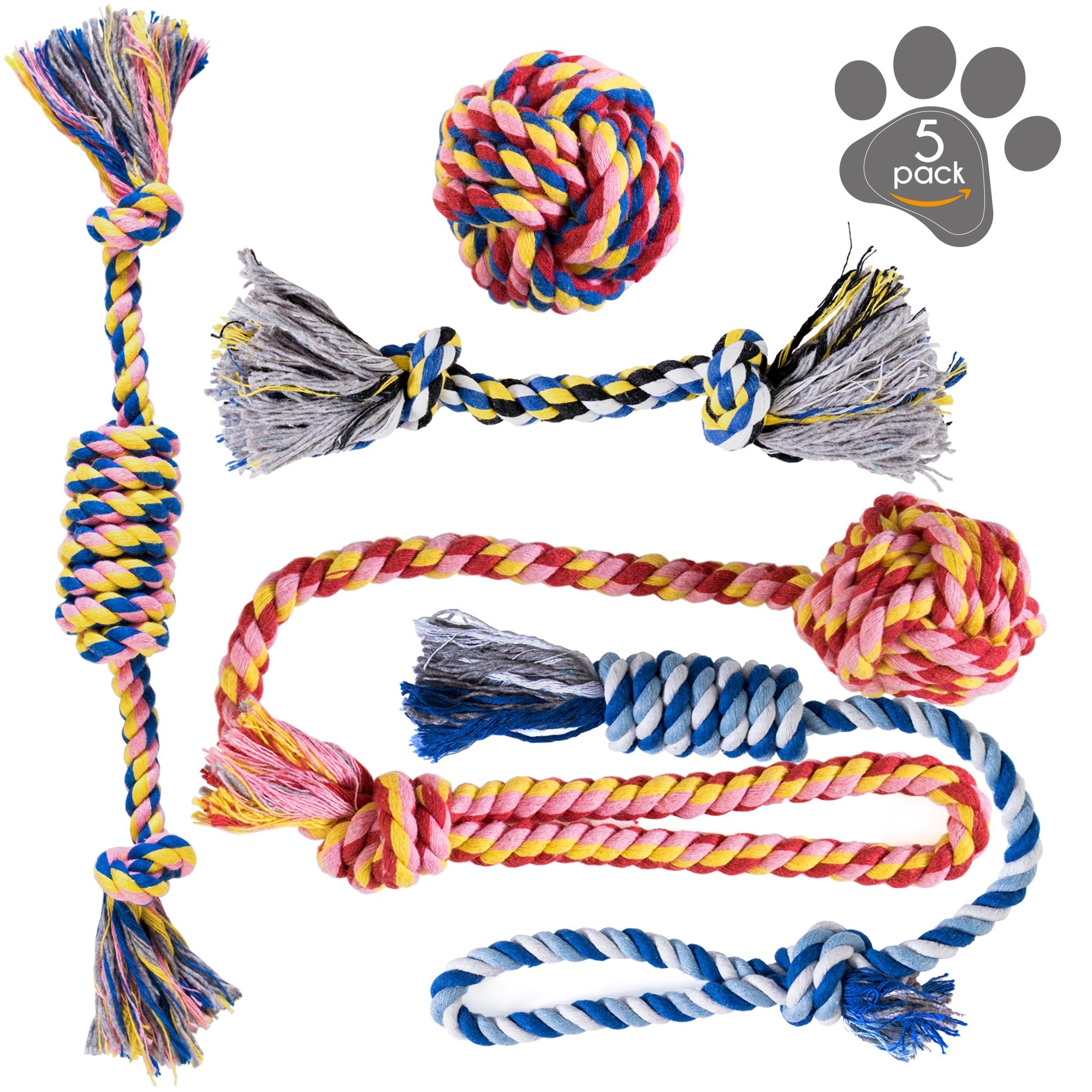Dog Chew Toys - Puppy Teething Toys - Rope Toy Pack For Small Dogs - Tug Toy - Toy Set - Washable Cotton Rope For Dogs (Pack Of 