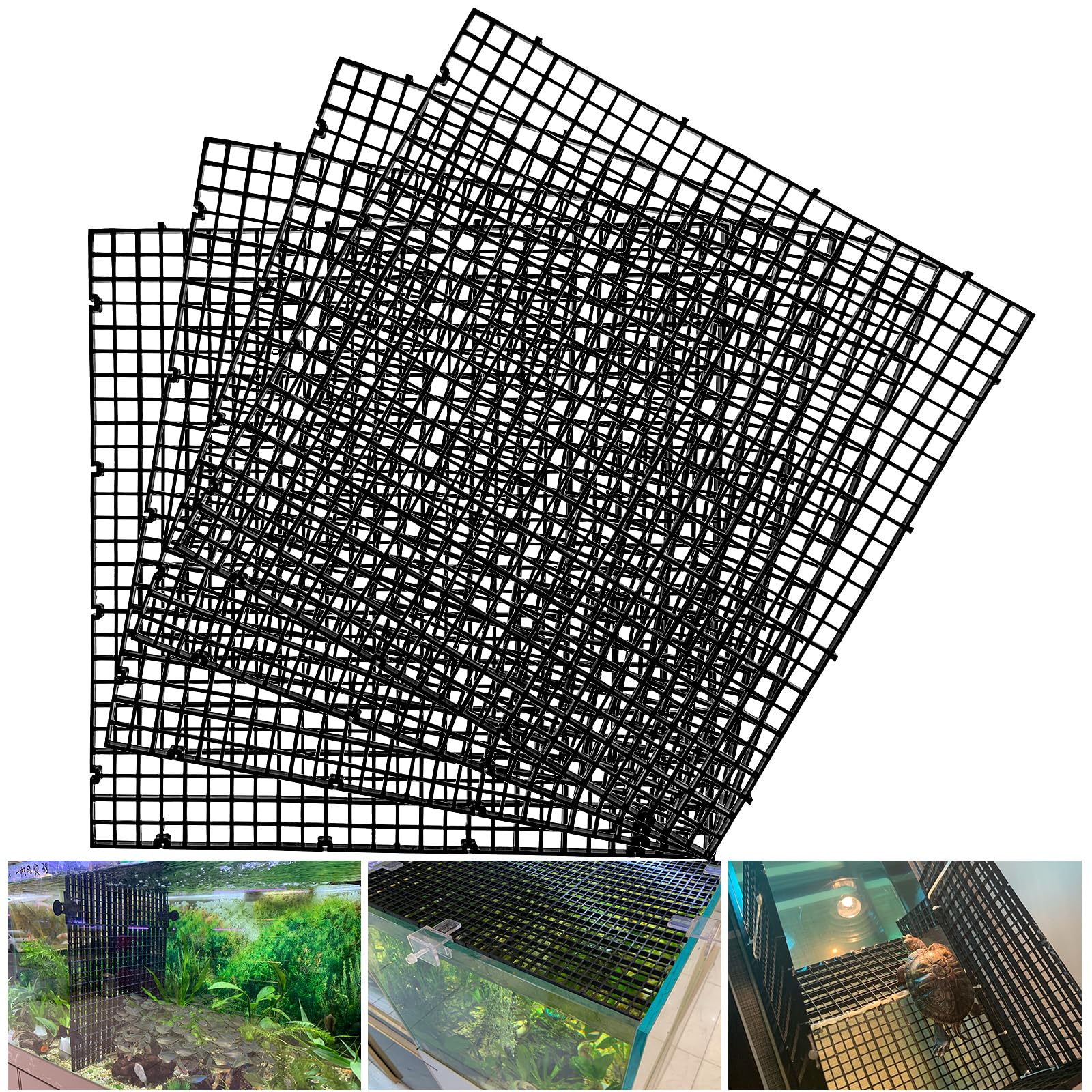 Weramics Adjustable Aquarium Fish Tank Divider Filter Bottom Plastic Grid Fish Tank Isolation Board Egg Crate Tray((Black, 4Pcs 