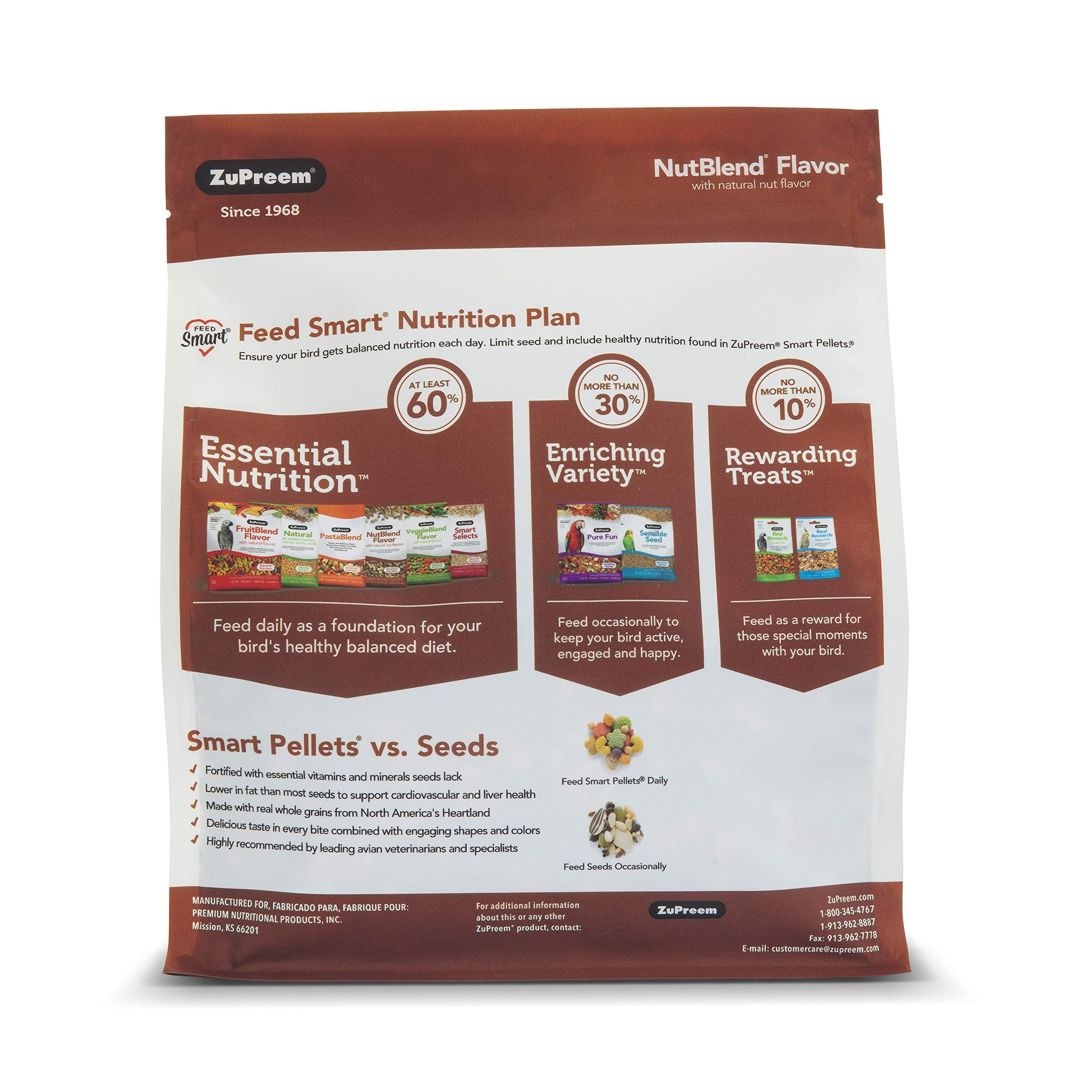 ZuPreem NutBlend Bird Pellets, Daily Bird Food for Parrot, Conure, Caique, African Grey, Eclectus, Small Cockatoo, Core Nutritio