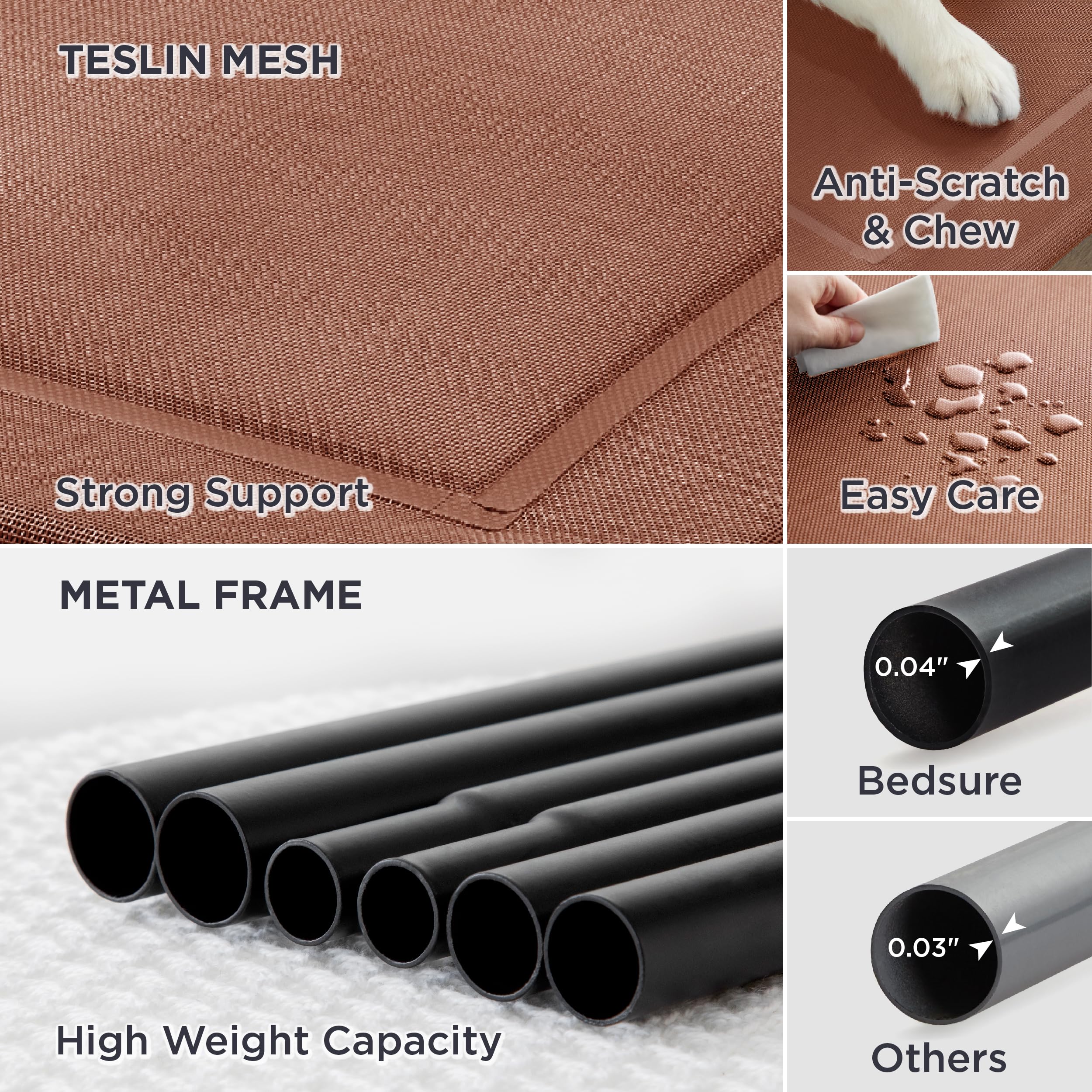 Bedsure Elevated Raised Cooling Cots Bed For Large Dogs, Portable Indoor & Outdoor Pet Hammock With Skid-Resistant Feet, Frame With Breathable Mesh, Terracotta, 49 Inches