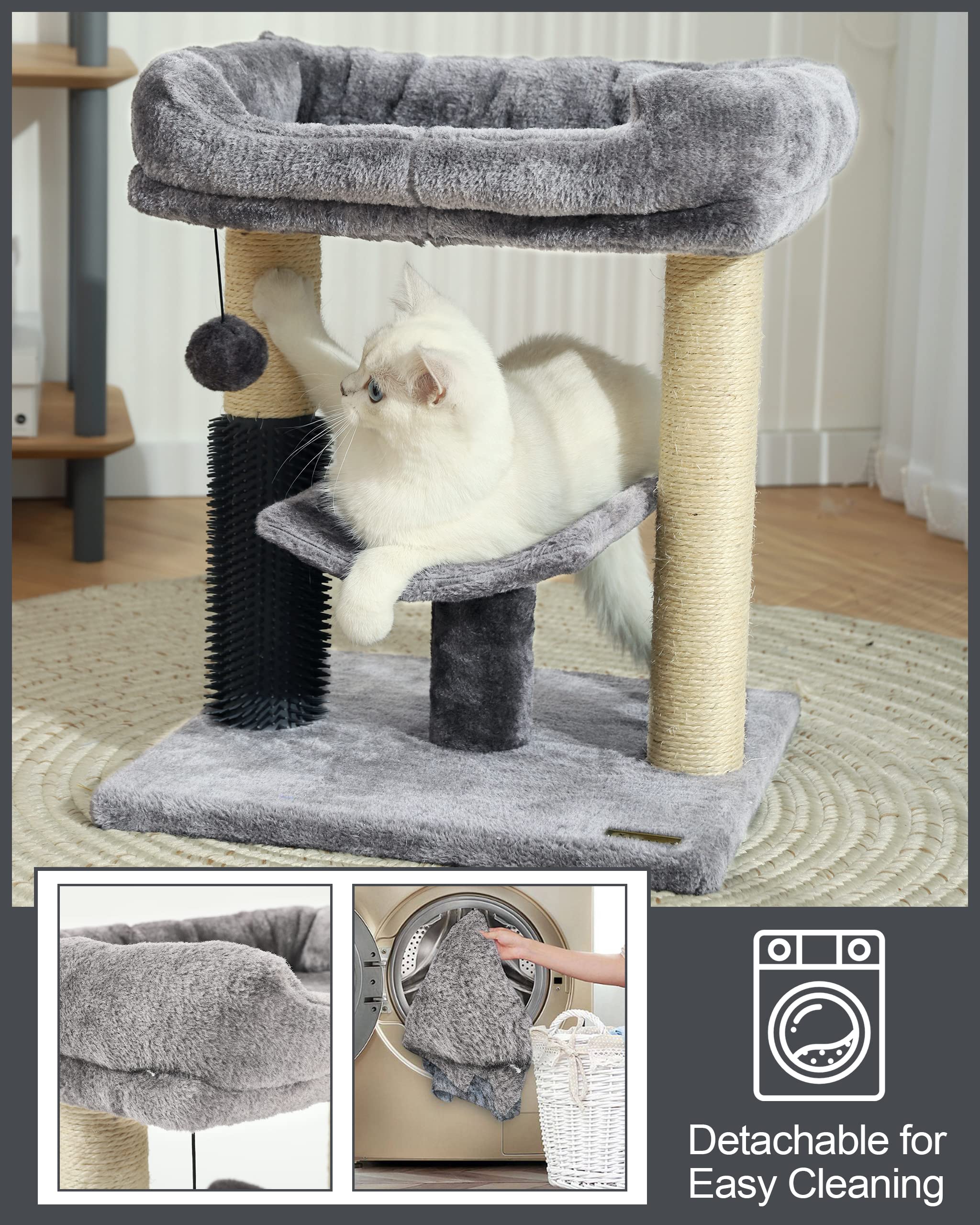 Hoopet Cat Tree Tower,Cat Scratching Post For Indoor Cats,Featuring With Super Cozy Perch,Cat Self Groomer And Interactive Dangling Ball Great For Kittens And Cats