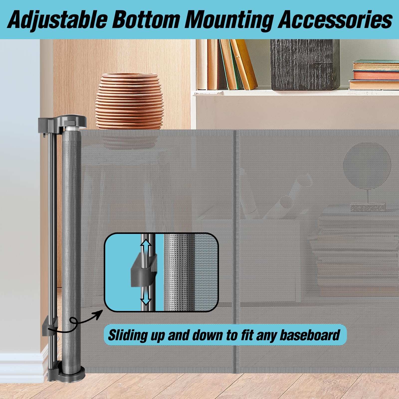 24 Inches Tall Retractable Baby gate for Dogs, Short Pet Gates to Step Over, Extends up to 55'' Wide, Reinforced Mesh Doggie Gat