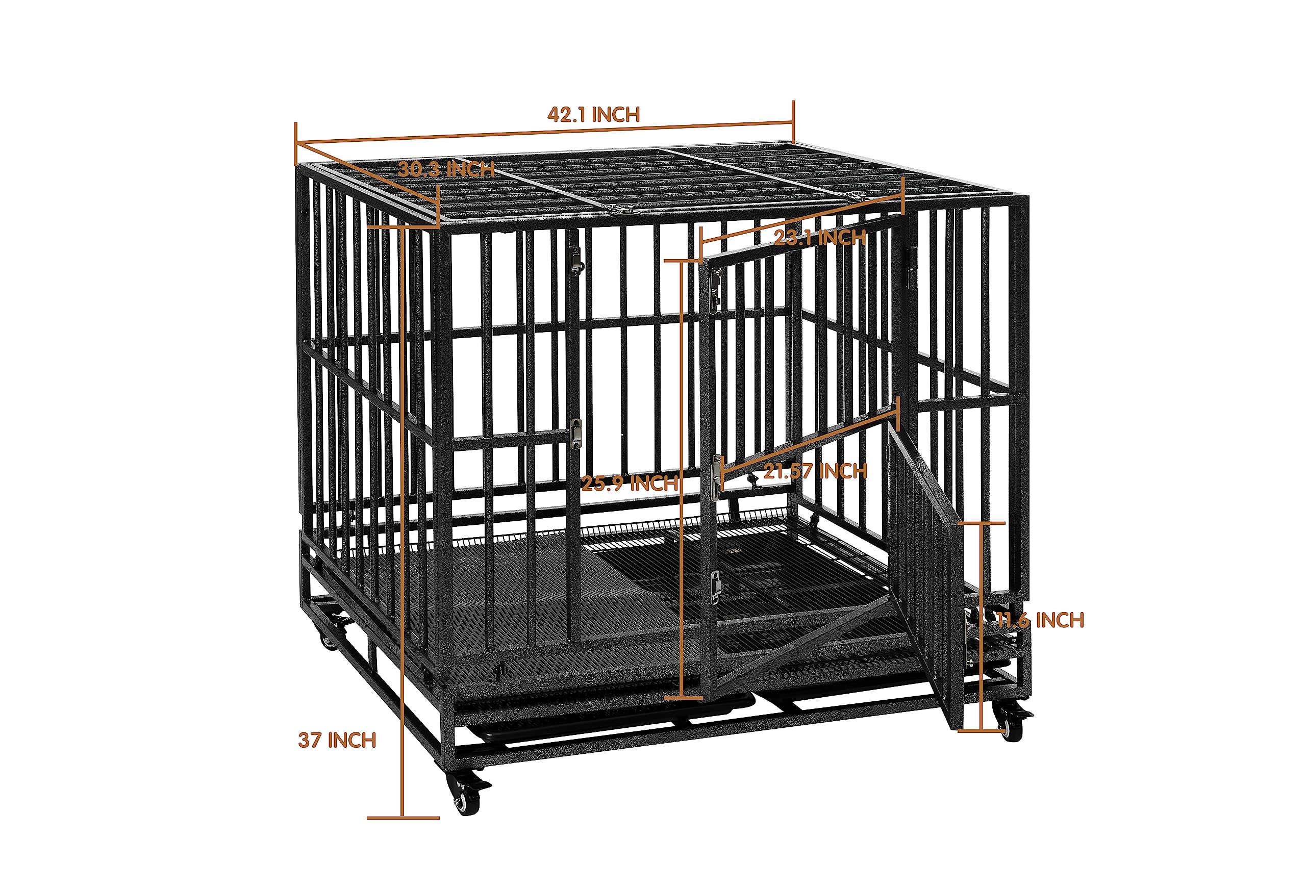 Luckyberry Heavy Duty Extra Large Dog Crate With Wheels - Indestructible 42/46 Inch Chew-Proof, Escape-Proof Kennel For High-Anx