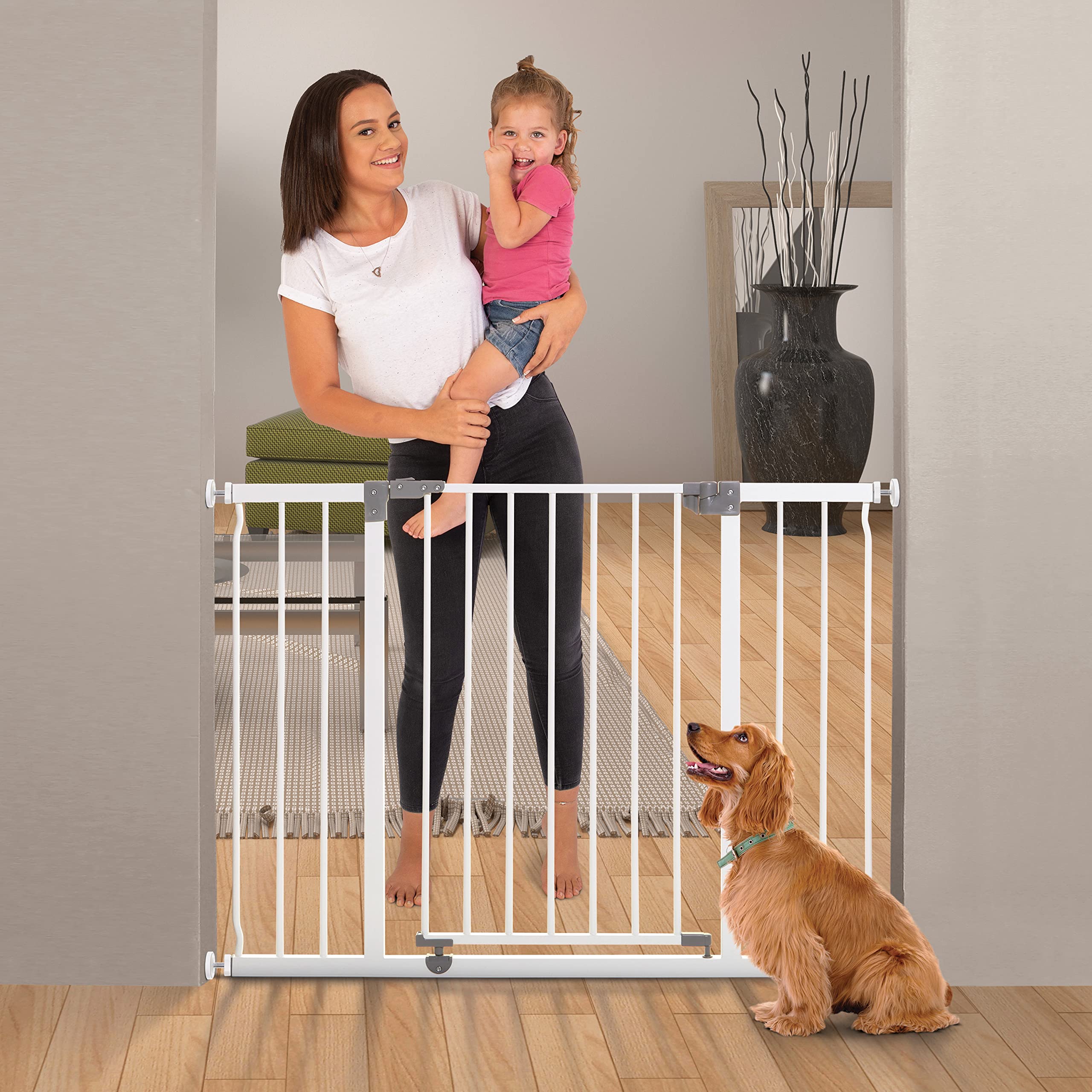 Dreambaby Liberty Extra-Wide Hallway Baby Safety Gate Set - with 3.5''/ 9cm Wide Extension - Smart Stay Open Feature - Fits Open