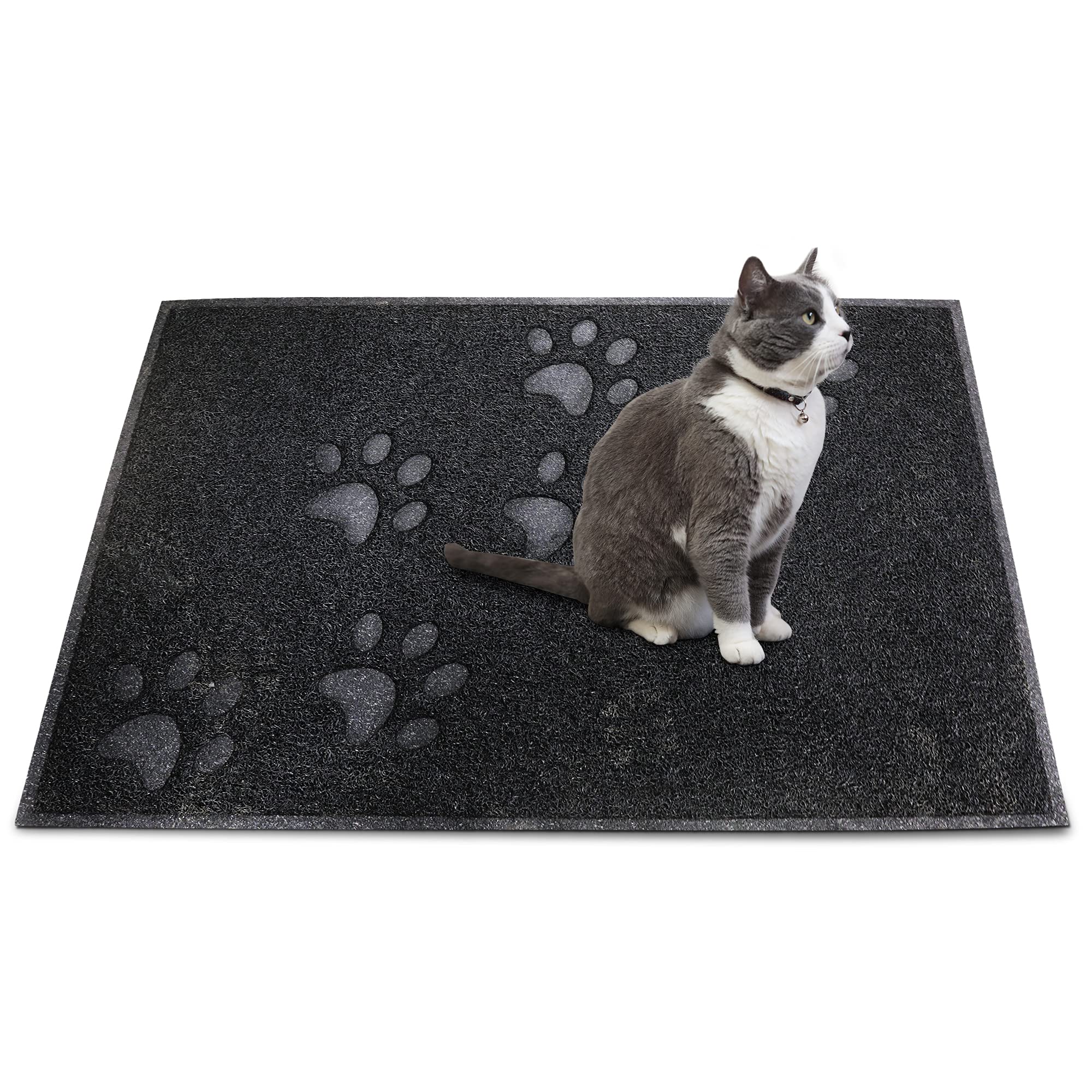 Andalus Premium Cat Litter Mat Pack Of 1-100% Waterproof With Non-Slip Backing Of Litter Box Mat - Soft On Kitty Paws & Easy To Clean Cat Mats For Litter - Black, Medium (23.5' X 15.75')