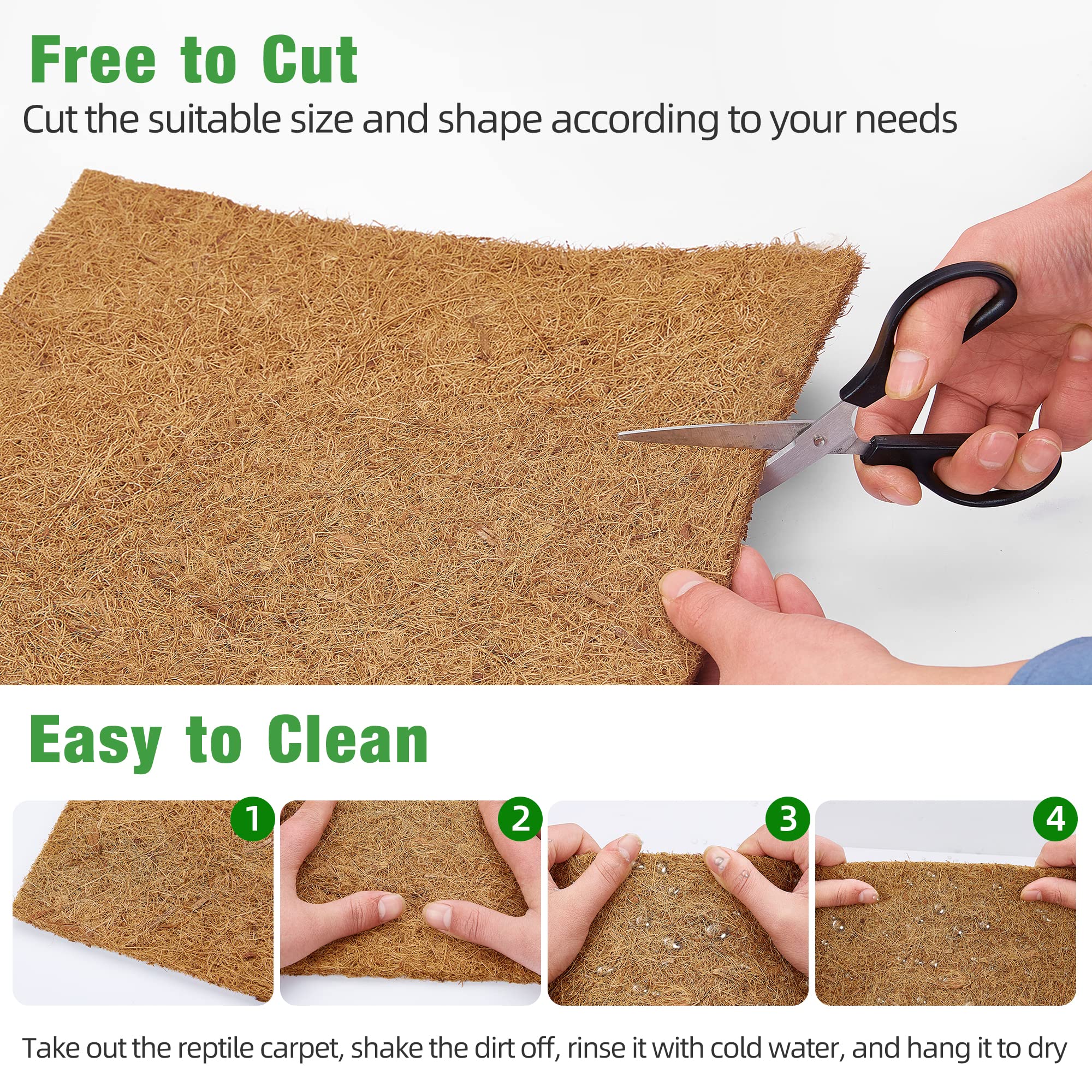 ZeeDix 10 Pieces Reptile Carpet- 12 x 12 inches Natural Coconut Fiber Pet Mat Tortoise Carpet Mat Coco Fiber Substrate Liner Pet
