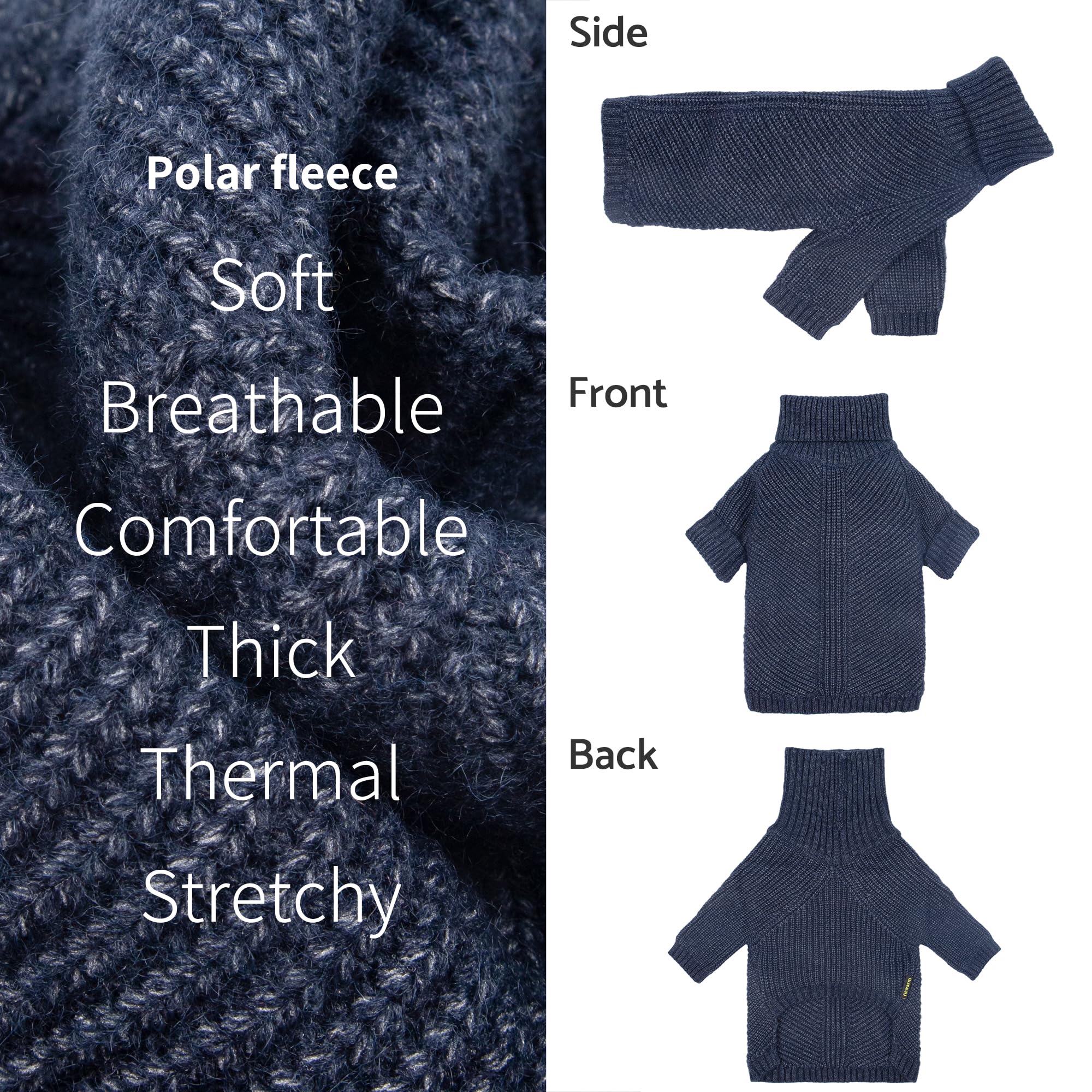 Fitwarm Turtleneck Knit Dog Sweater, Thermal Dog Winter Clothes For Small Dogs Boy Girl, Cozy Sweaters For Dogs, Doggy Pullover Jumper, Pet Outfit, Heather Navy Blue, Large